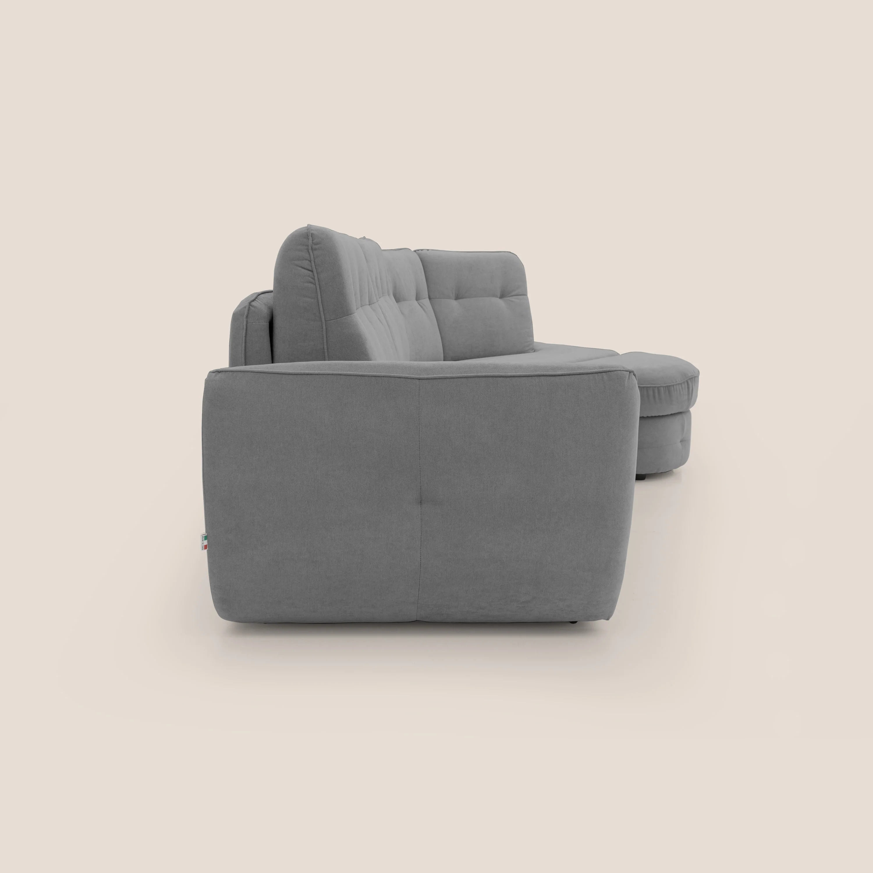 Zeus Canapé d'angle convertible avec matelas H18 cm pouf mobile en tissu imperméable T02 gris - Image 13