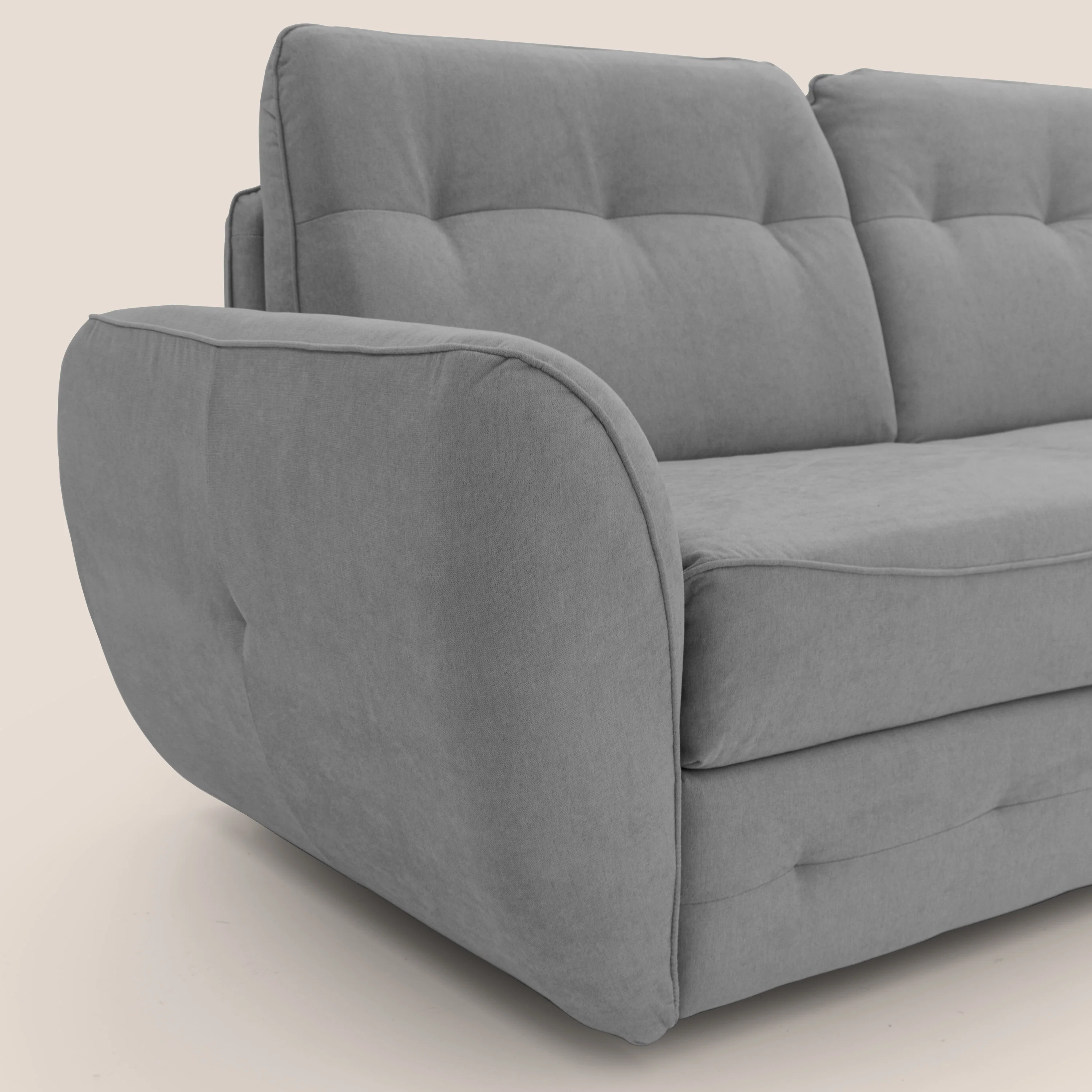 Zeus Canapé d'angle convertible avec matelas H18 cm pouf mobile en tissu imperméable T02 gris - Image 6