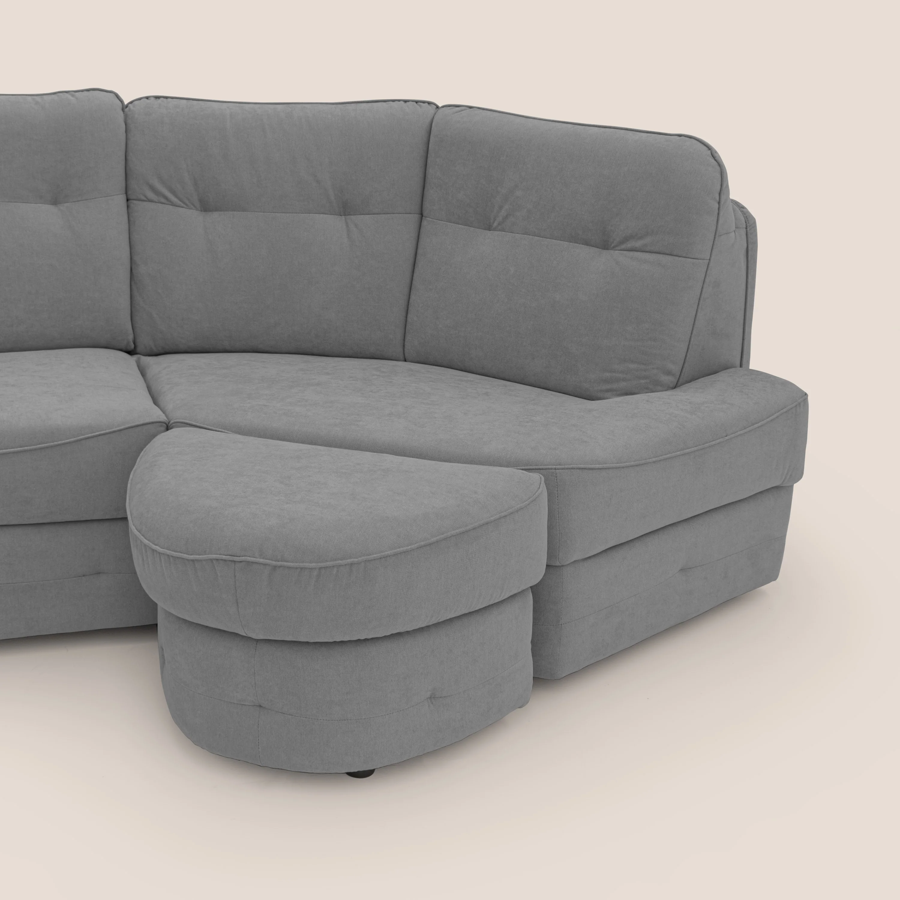 Zeus Canapé d'angle convertible avec matelas H18 cm pouf mobile en tissu imperméable T02 gris - Image 9