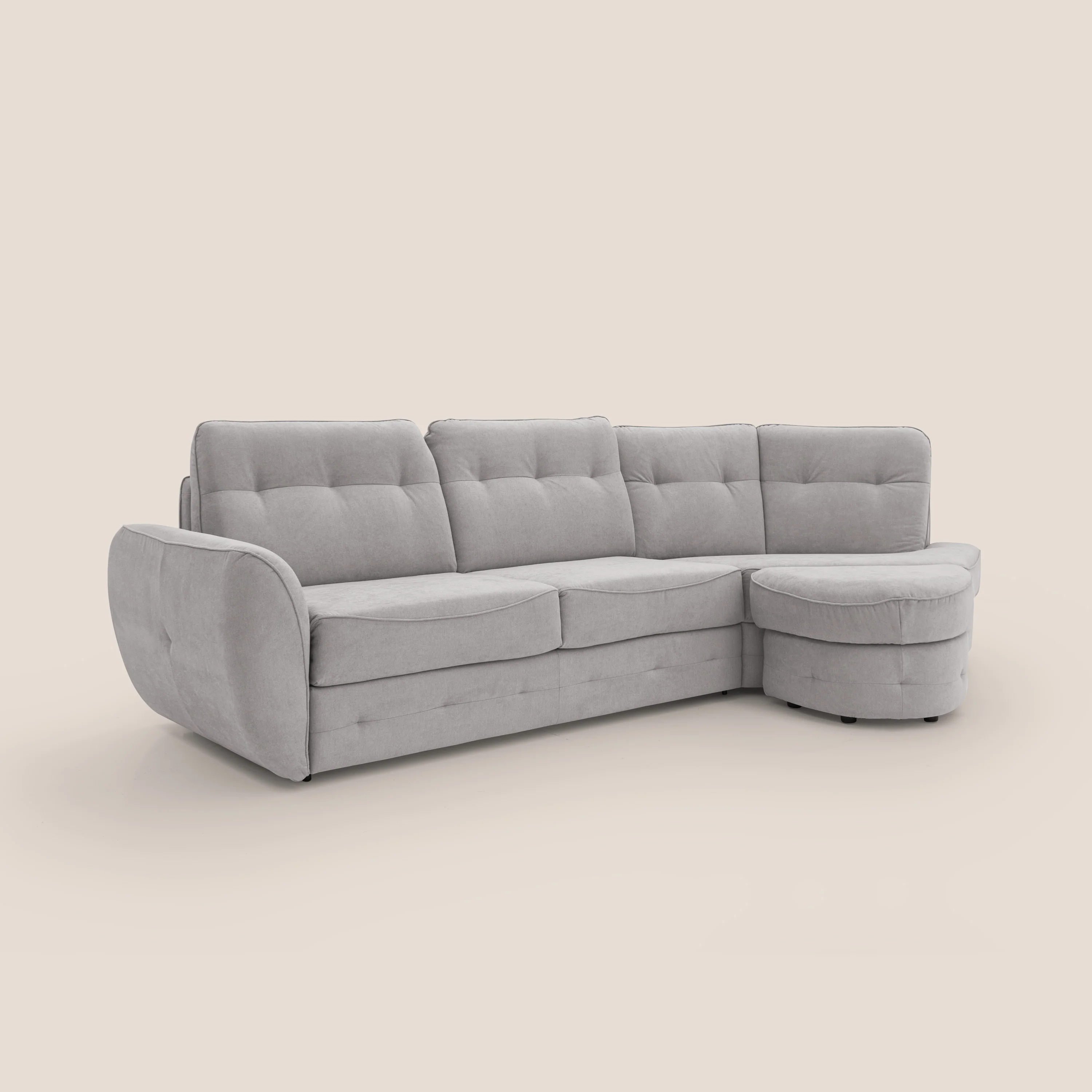 Zeus Canapé d'angle convertible DROIT (mat. 160x197) avec matelas H18 cm pouf mobile en tissu imperméable T02 GRIS CLAIR - Image 3