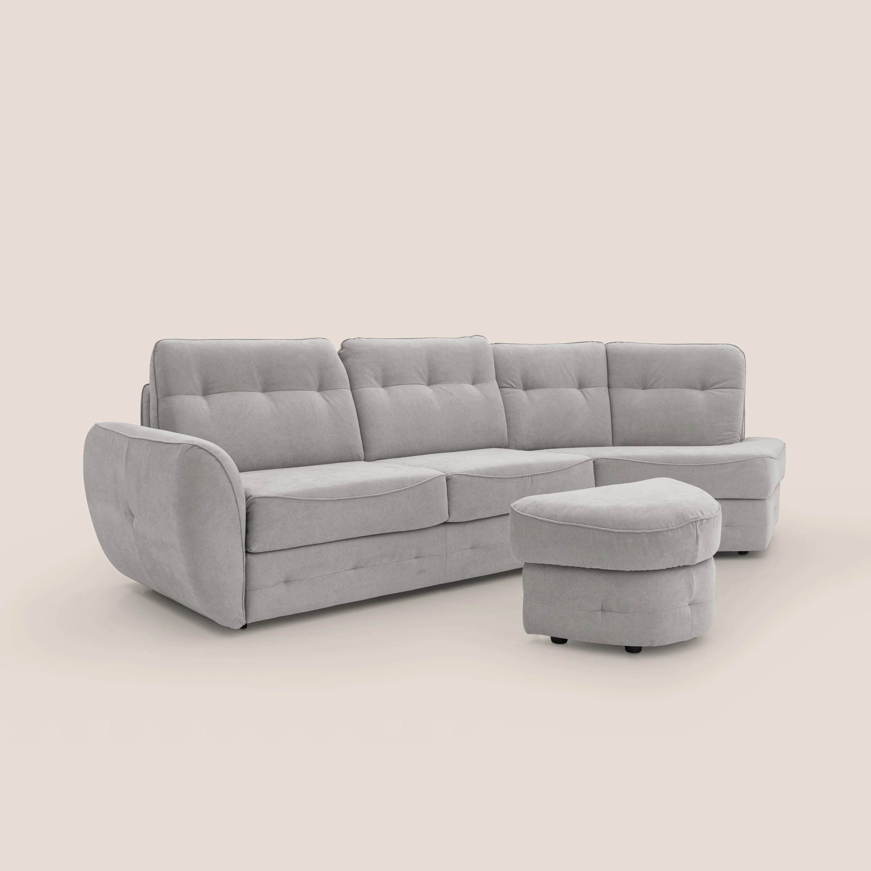 Zeus Canapé d'angle convertible DROIT (mat. 160x197) avec matelas H18 cm pouf mobile en tissu imperméable T02 GRIS CLAIR - Image 4