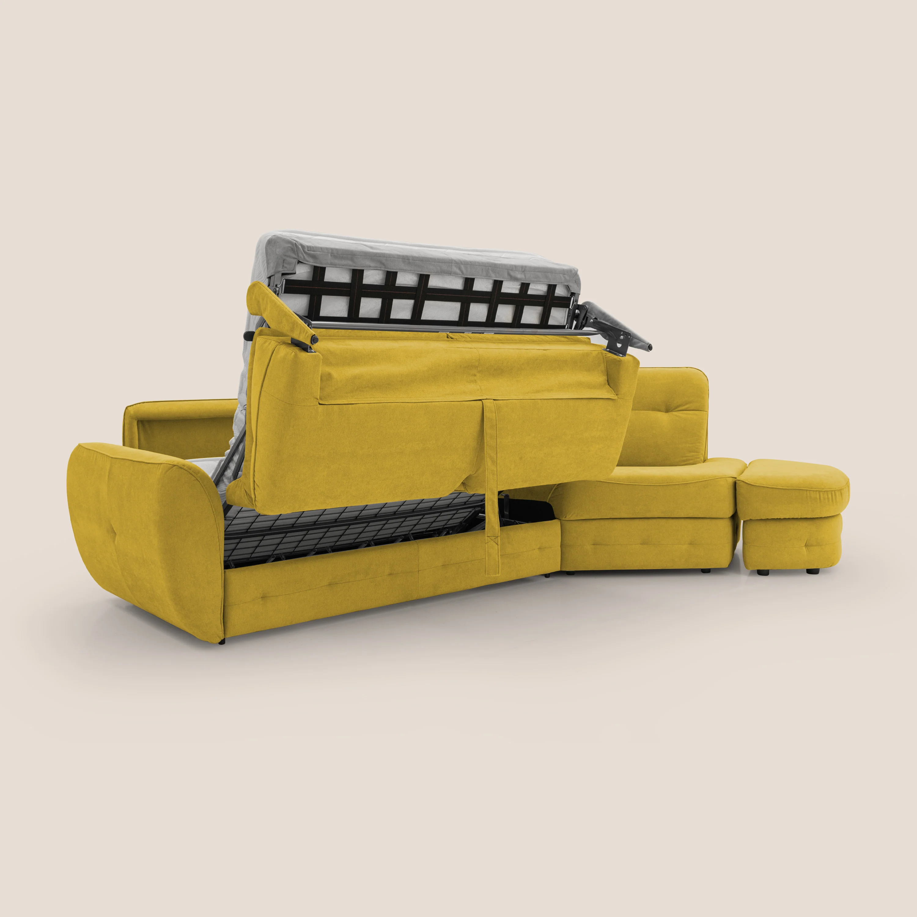 Zeus Canapé d'angle convertible avec matelas H18 cm pouf mobile en tissu imperméable T02 jaune - Image 11