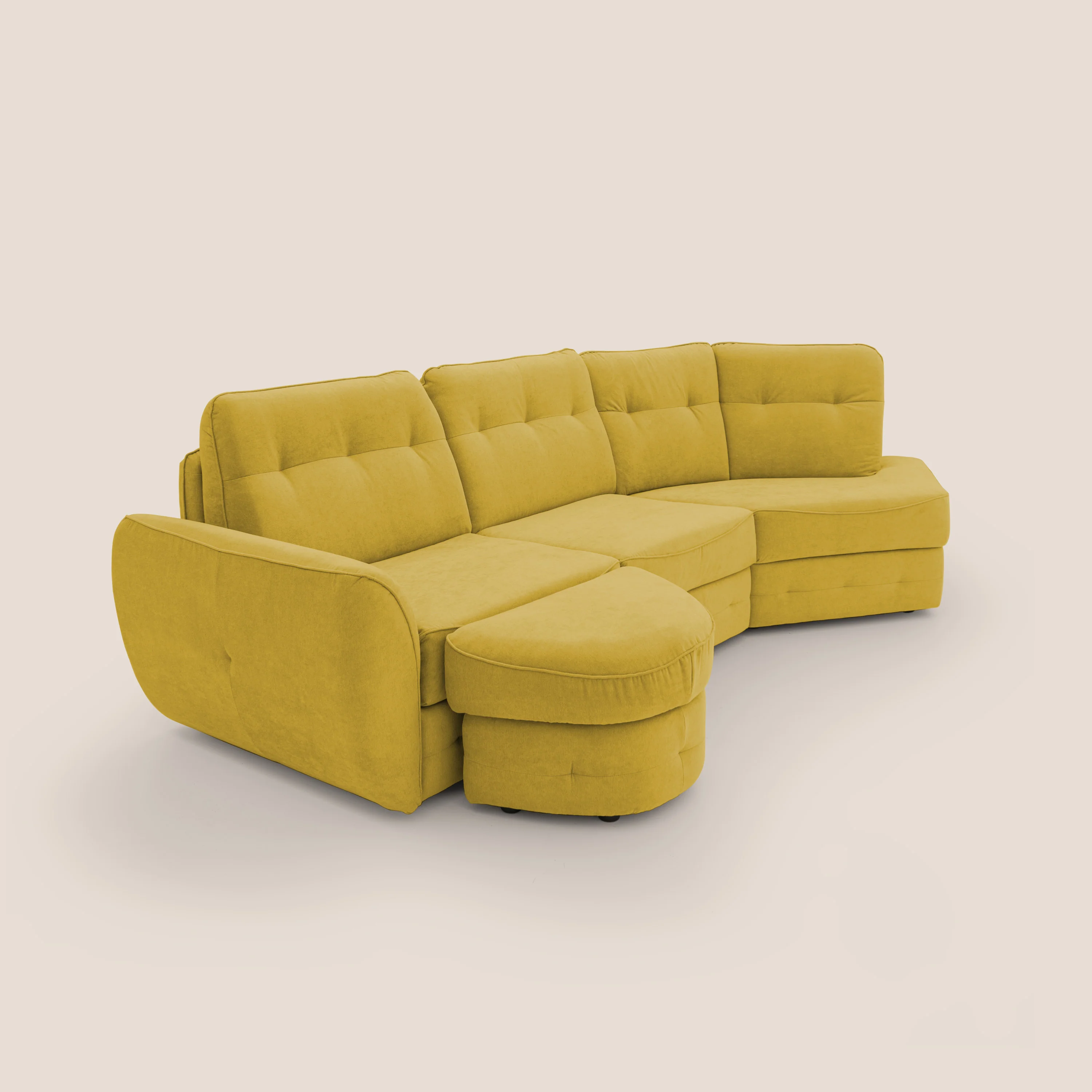 Zeus Canapé d'angle convertible avec matelas H18 cm pouf mobile en tissu imperméable T02 jaune - Image 12