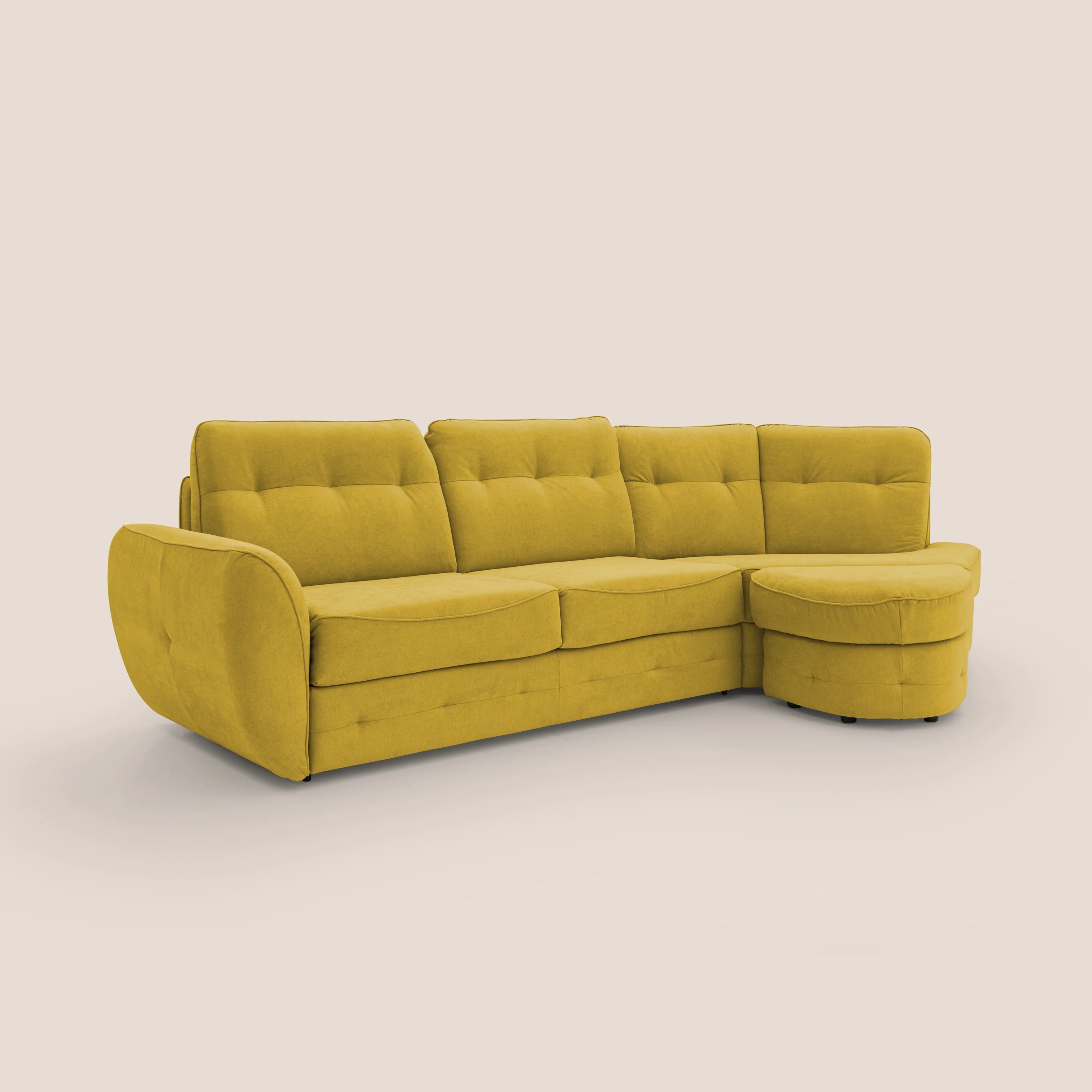 Zeus Canapé d'angle convertible avec matelas H18 cm pouf mobile en tissu imperméable T02 jaune - Image 3