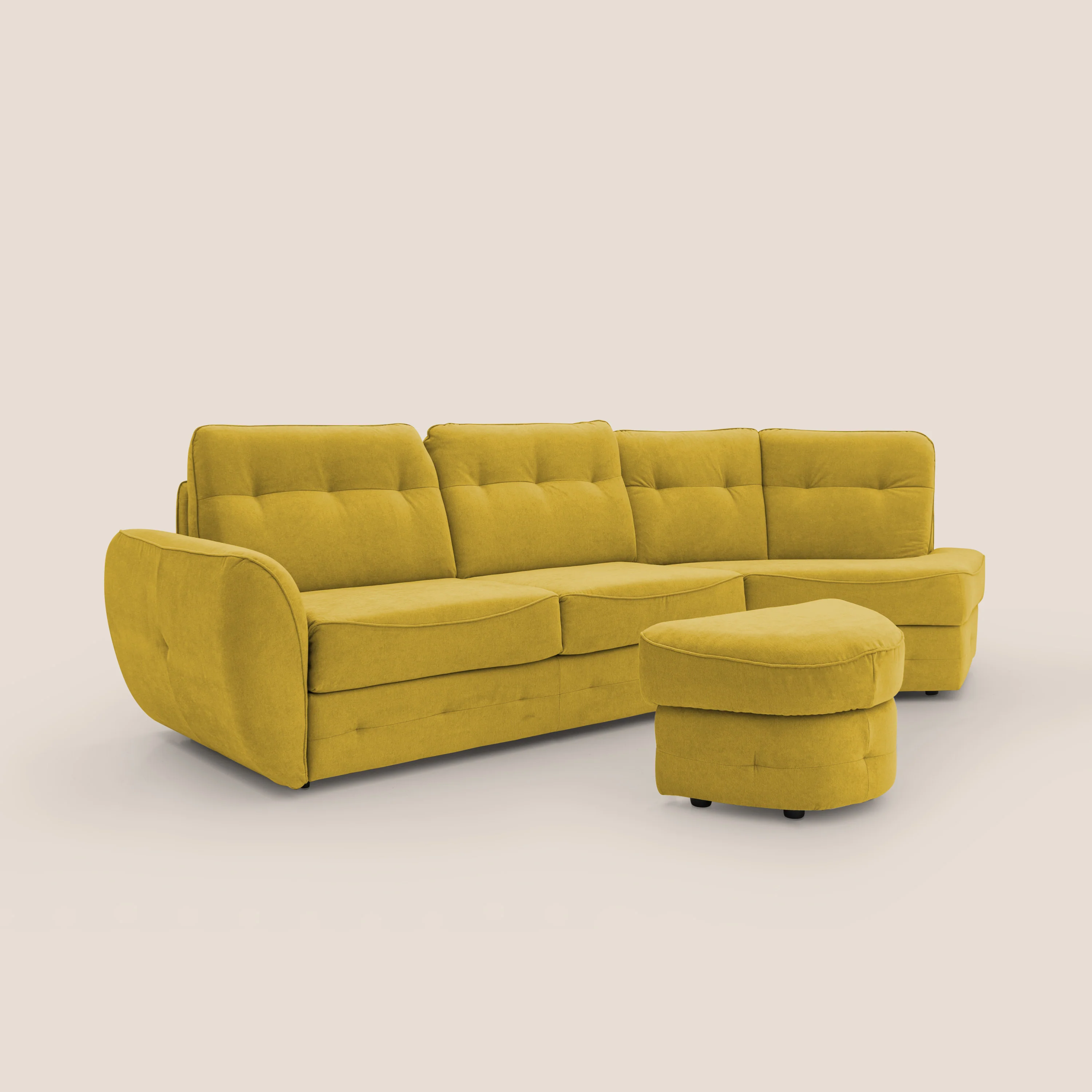 Zeus Canapé d'angle convertible avec matelas H18 cm pouf mobile en tissu imperméable T02 jaune - Image 4