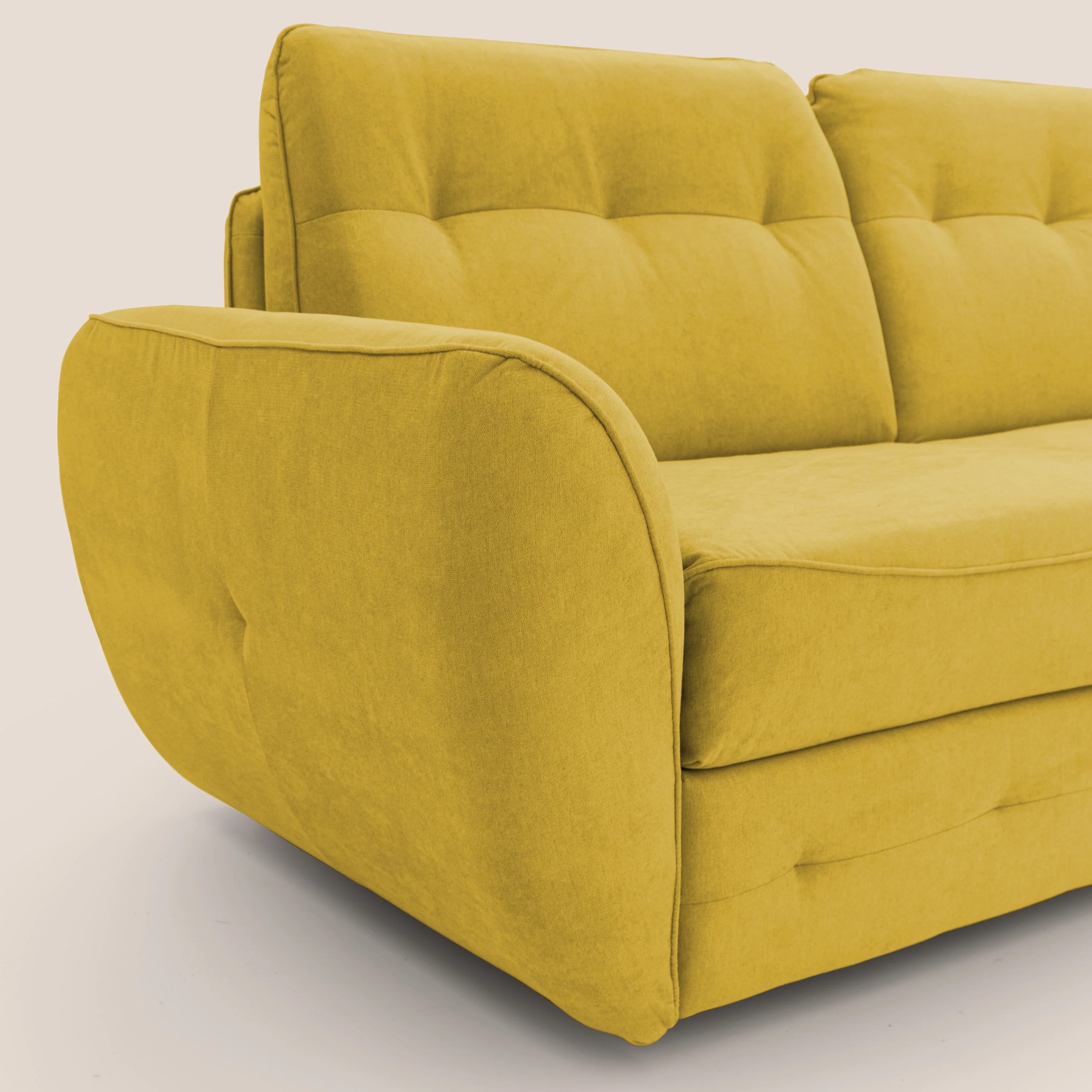 Zeus Canapé d'angle convertible avec matelas H18 cm pouf mobile en tissu imperméable T02 jaune - Image 6