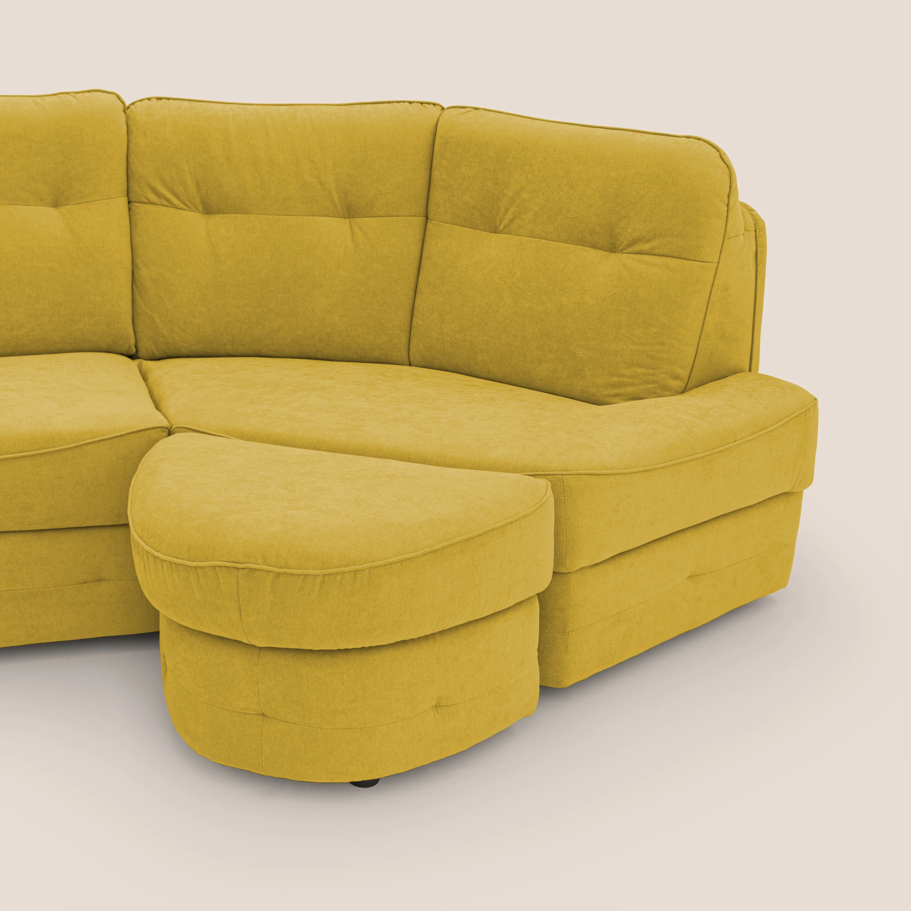 Zeus Canapé d'angle convertible avec matelas H18 cm pouf mobile en tissu imperméable T02 jaune - Image 9
