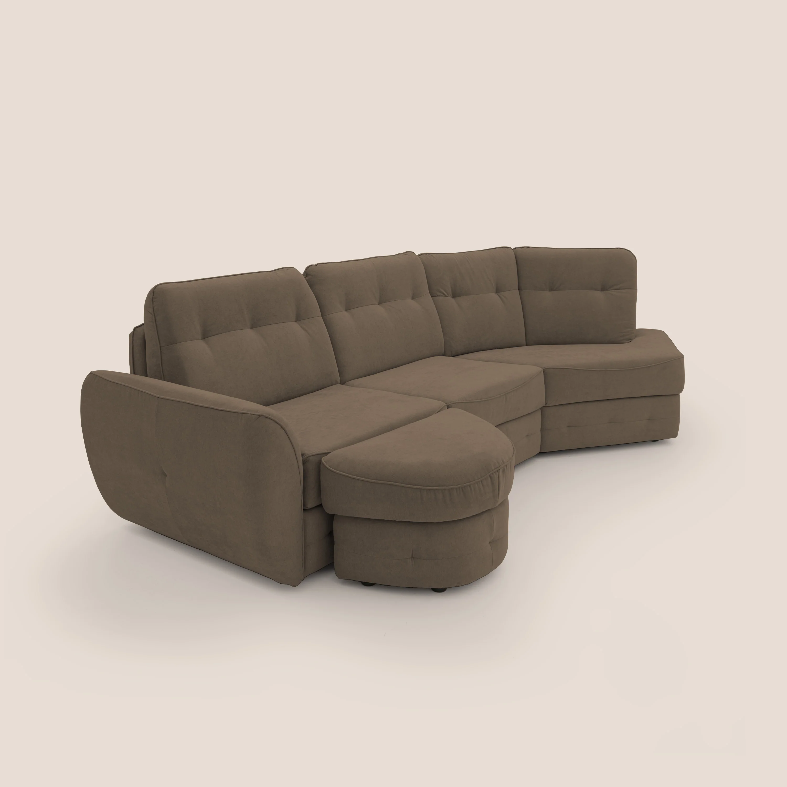 Zeus Canapé d'angle convertible avec matelas H18 cm pouf mobile en tissu imperméable T02 marron - Image 12