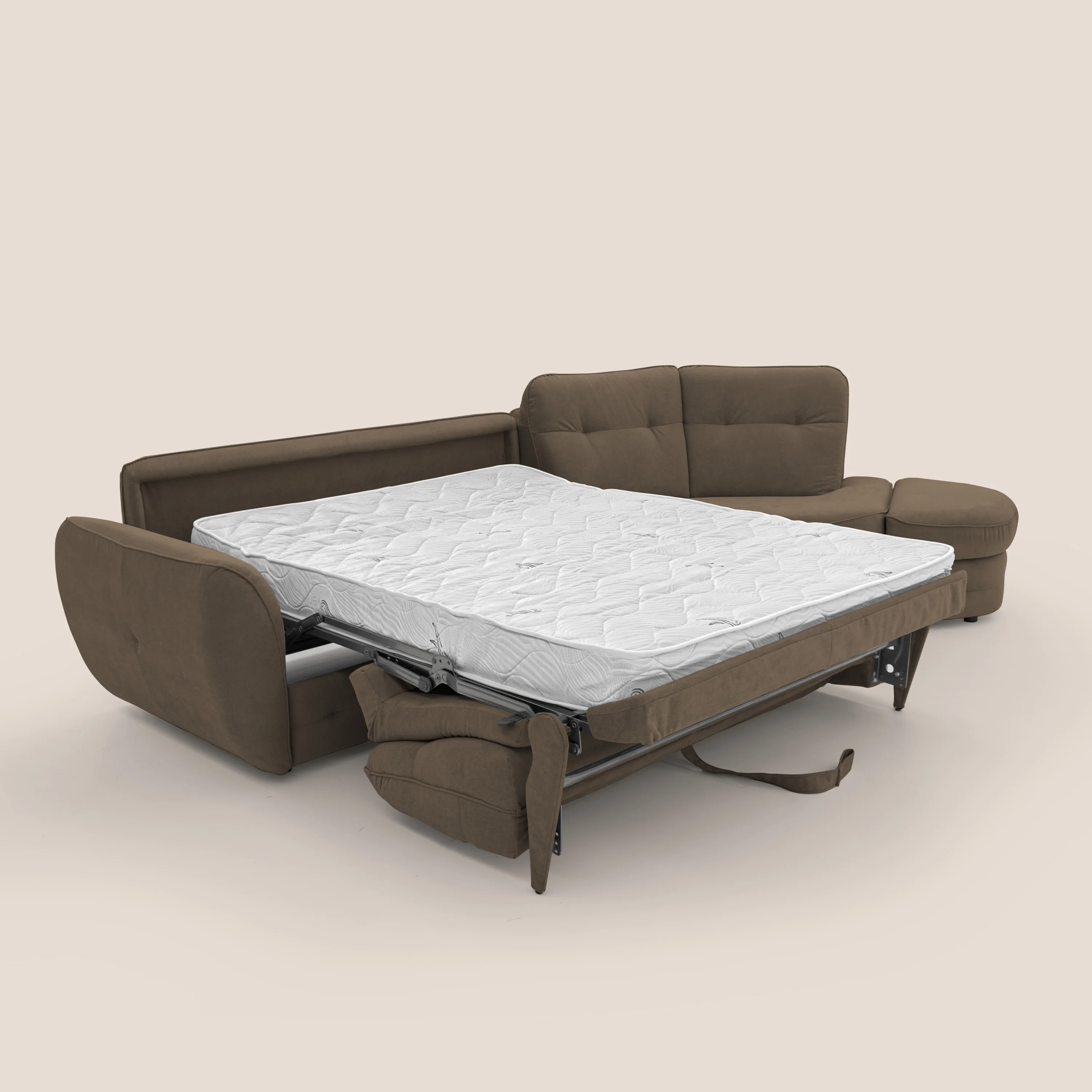 Zeus Canapé d'angle convertible avec matelas H18 cm pouf mobile en tissu imperméable T02 marron - Image 2