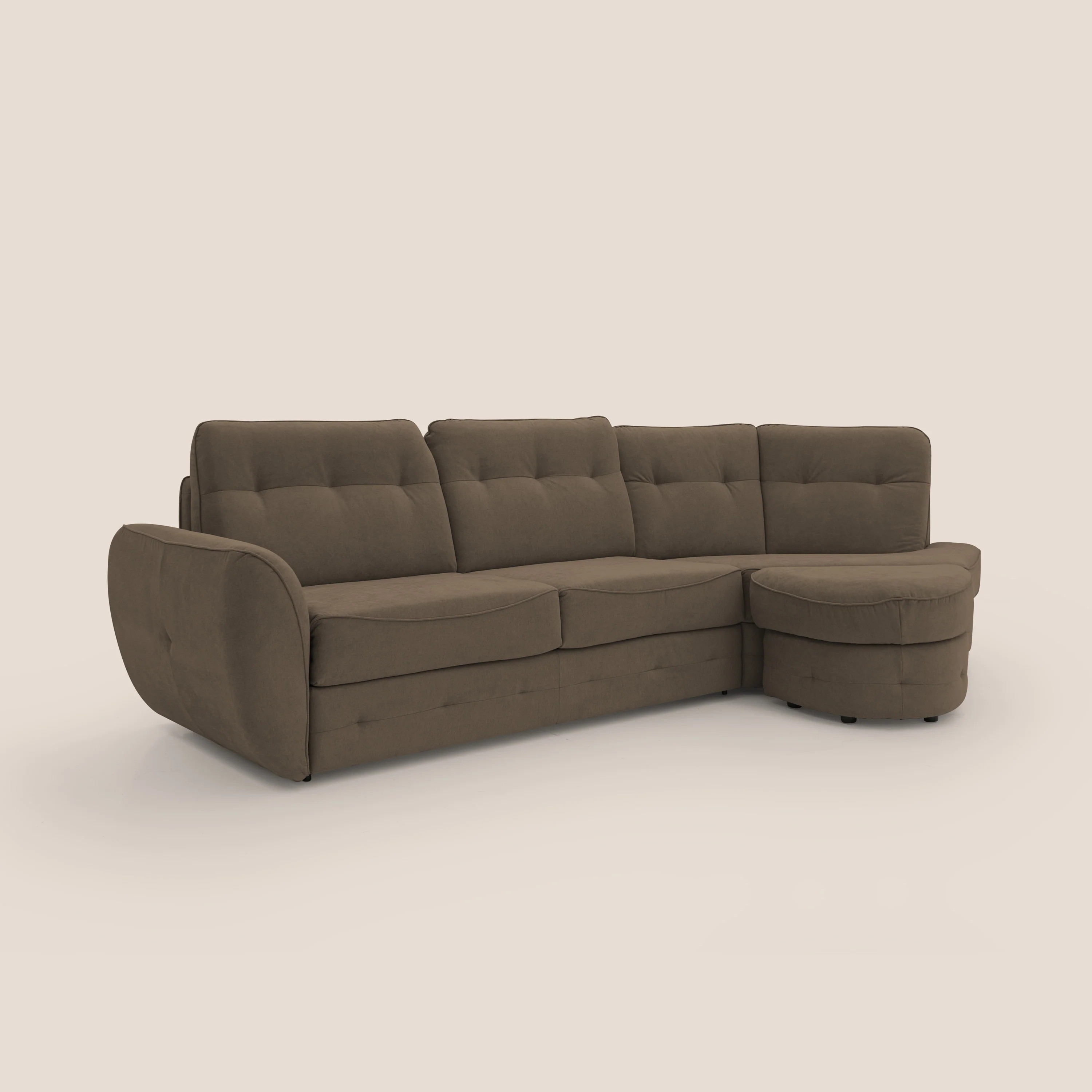 Zeus Canapé d'angle convertible avec matelas H18 cm pouf mobile en tissu imperméable T02 marron - Image 3