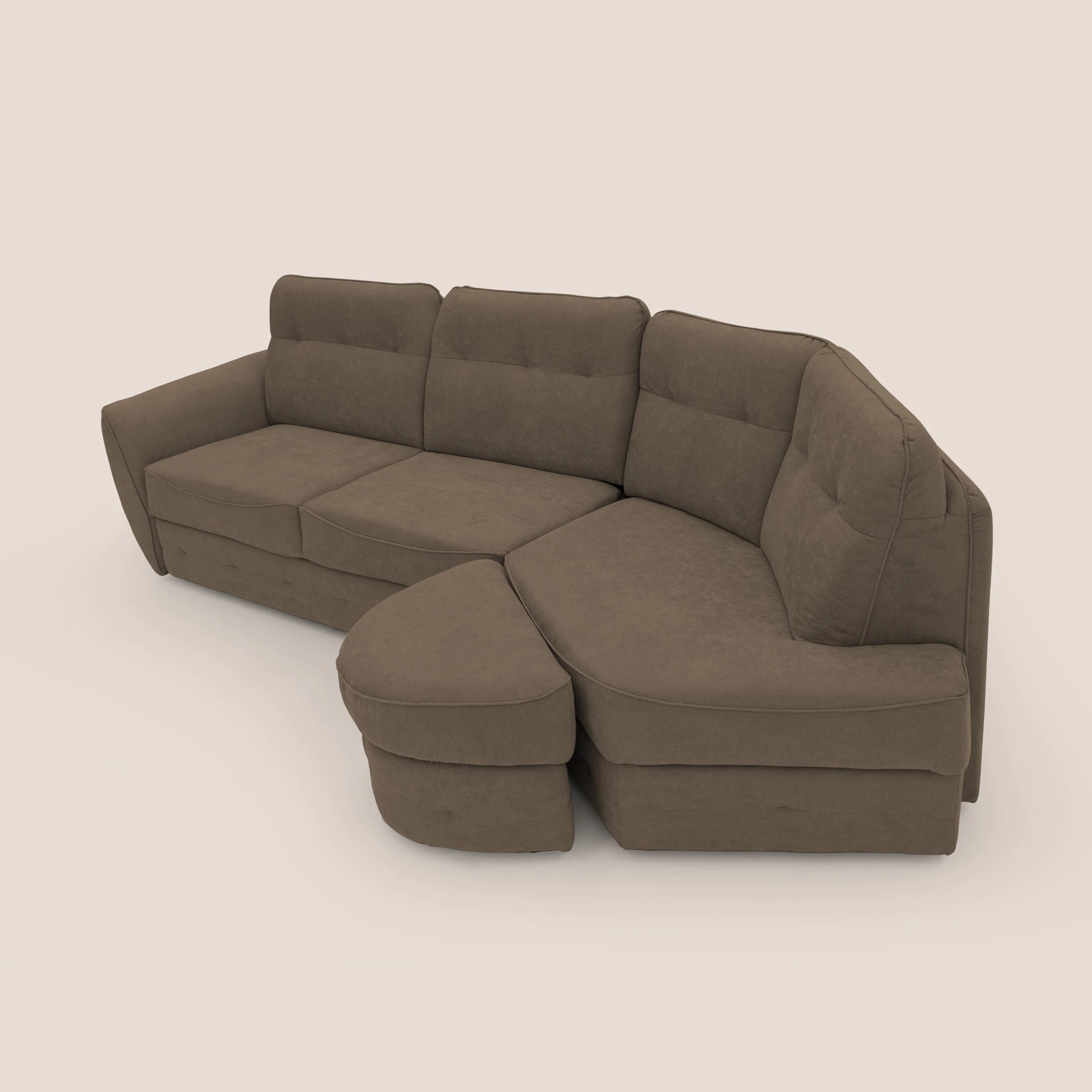 Zeus Canapé d'angle convertible avec matelas H18 cm pouf mobile en tissu imperméable T02 marron - Image 8