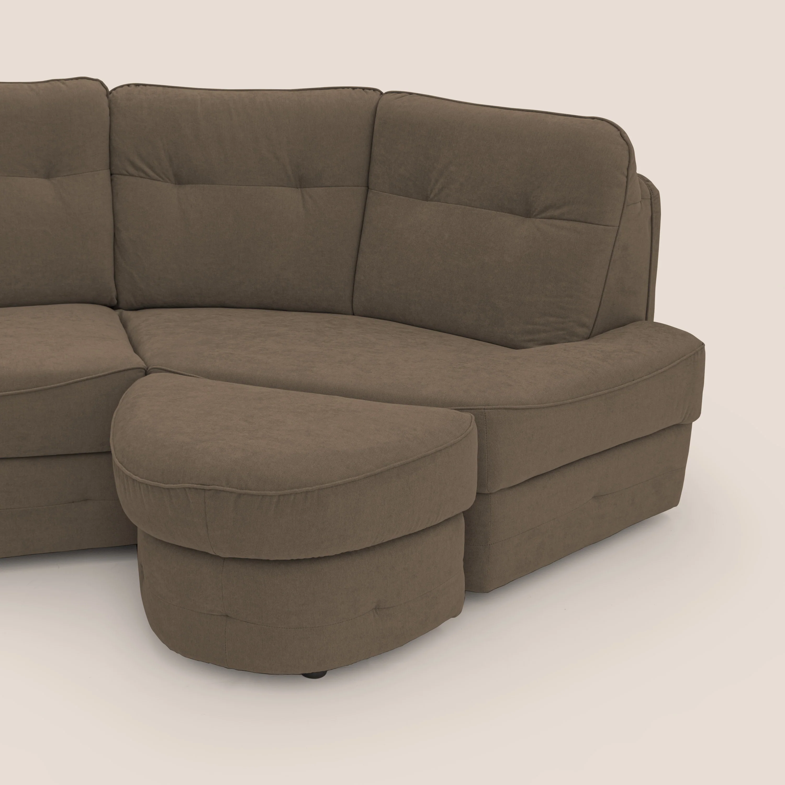 Zeus Canapé d'angle convertible avec matelas H18 cm pouf mobile en tissu imperméable T02 marron - Image 9