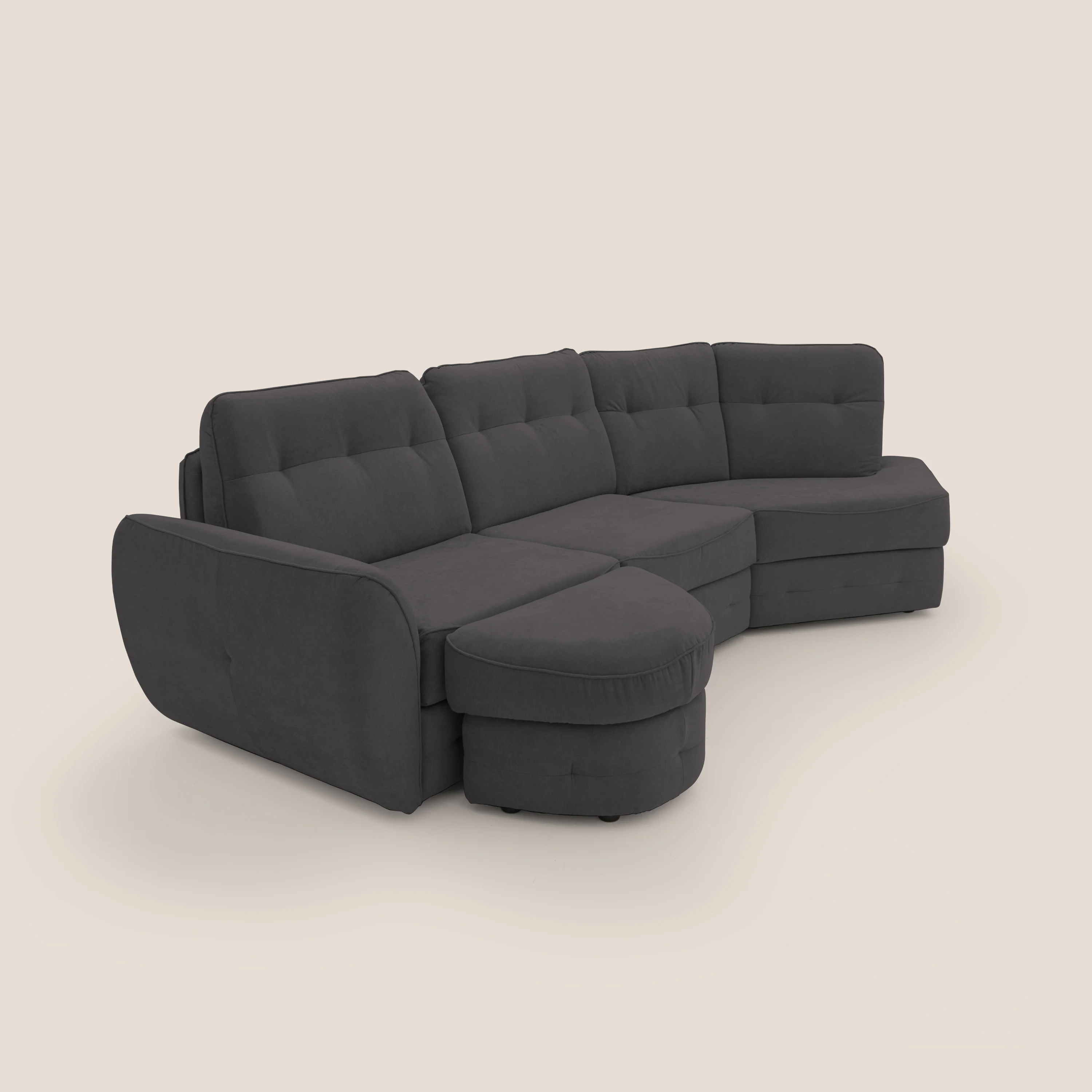 Zeus Canapé d'angle convertible avec matelas H18 cm pouf mobile en tissu imperméable T02 noir - Image 12