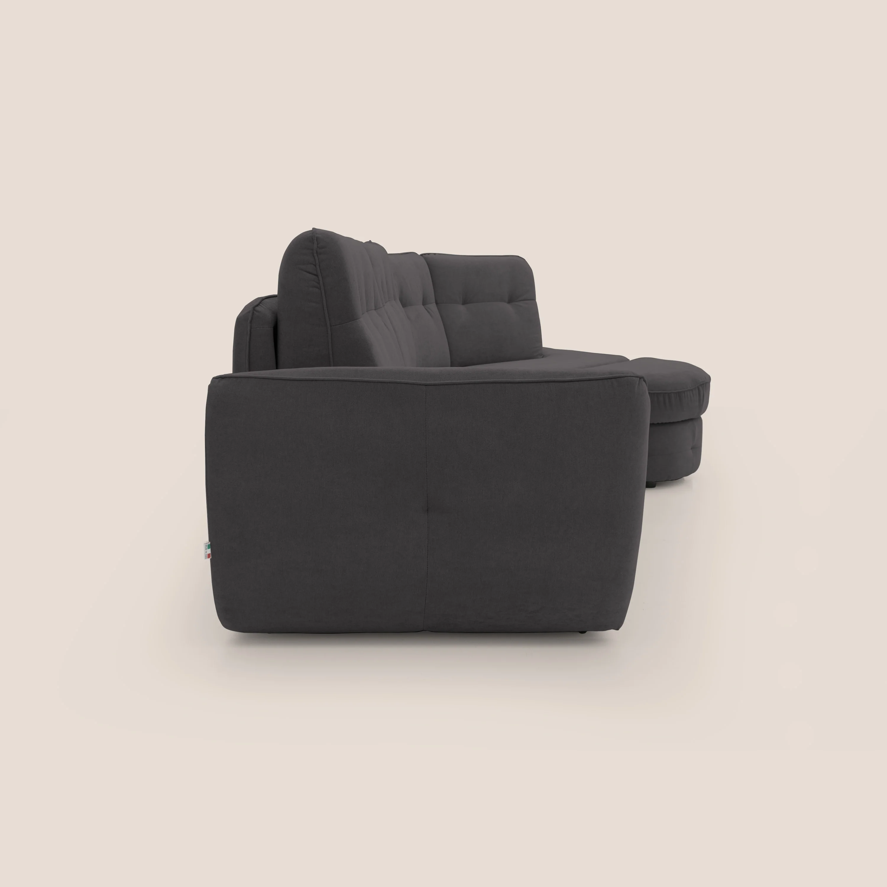 Zeus Canapé d'angle convertible avec matelas H18 cm pouf mobile en tissu imperméable T02 noir - Image 13
