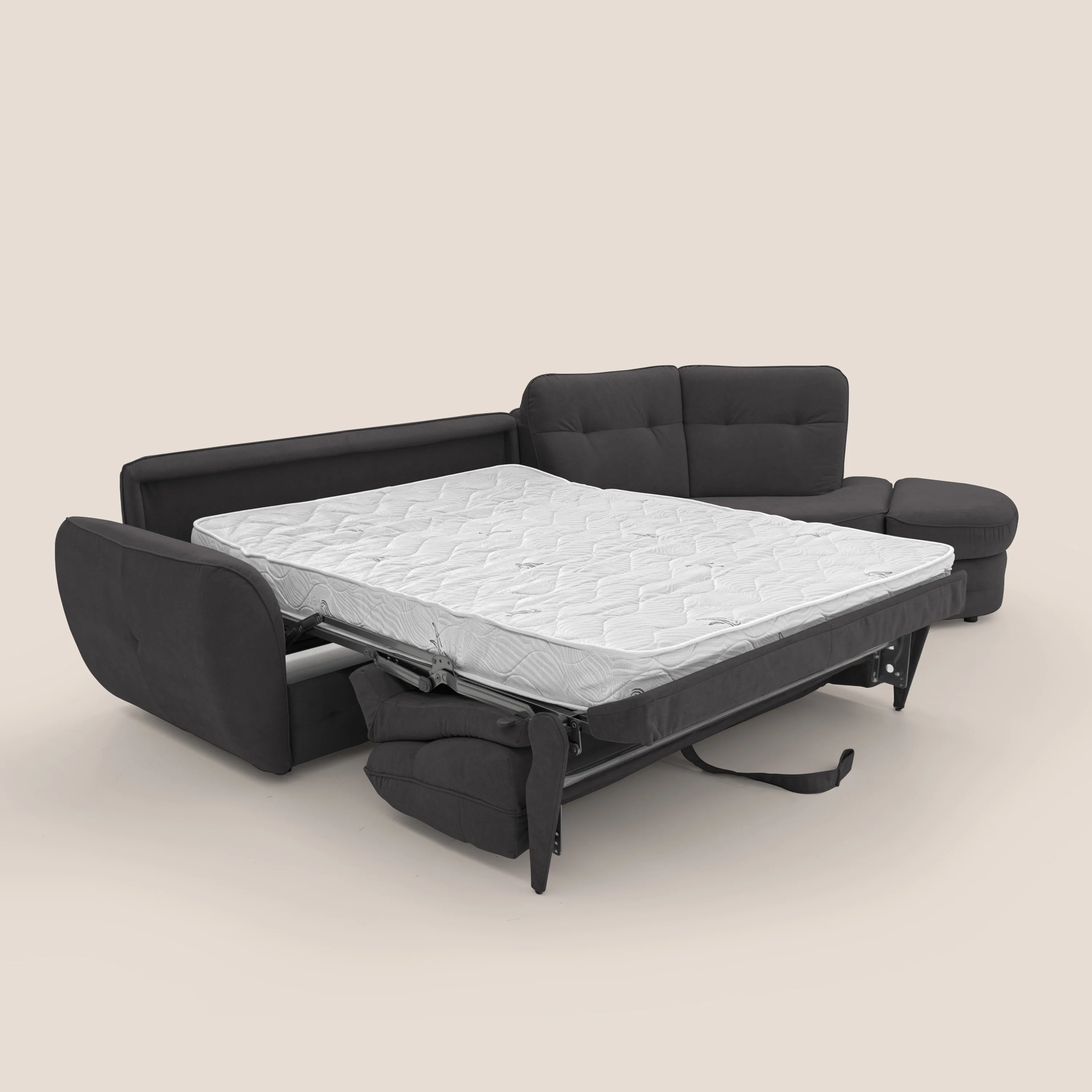 Zeus Canapé d'angle convertible avec matelas H18 cm pouf mobile en tissu imperméable T02 noir - Image 2
