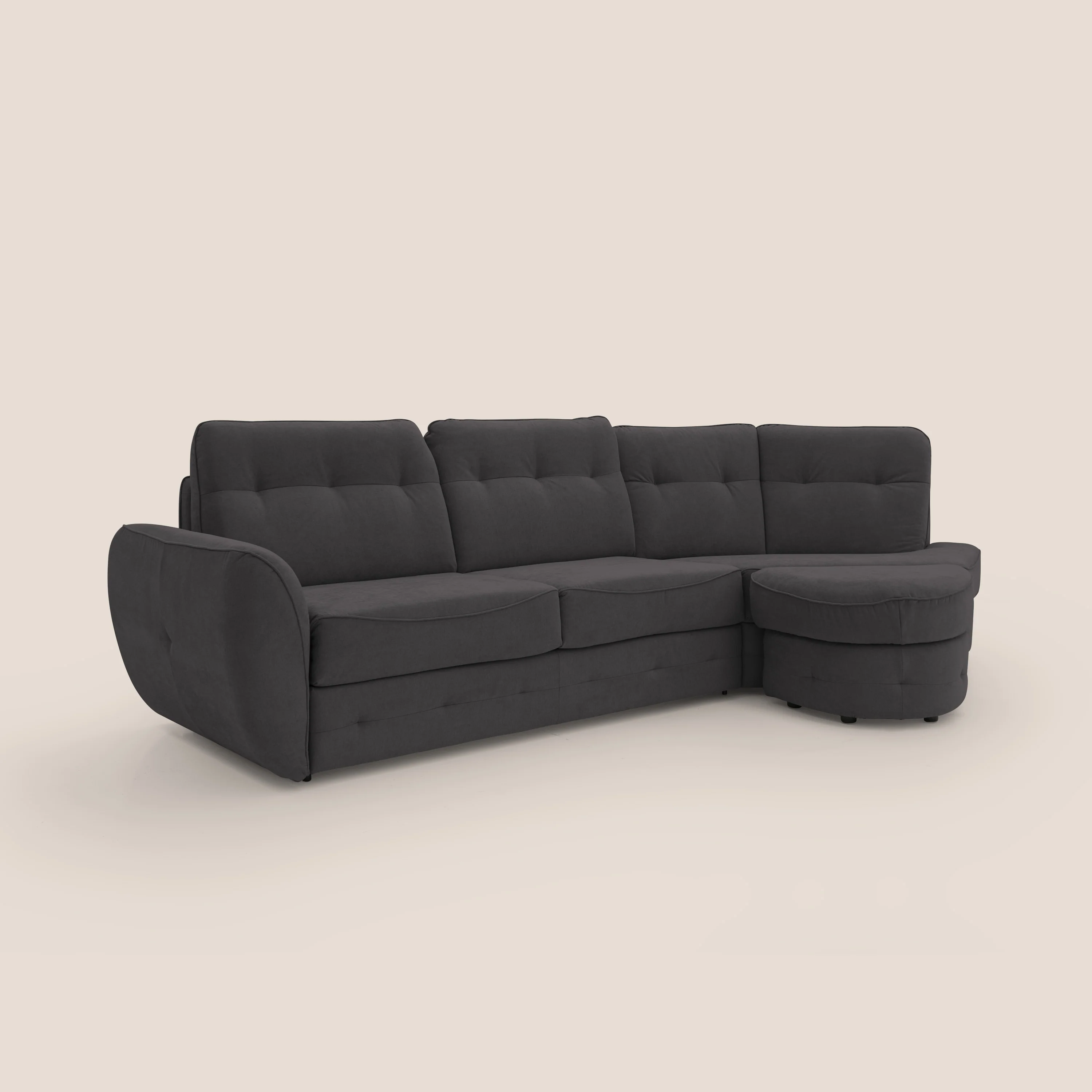 Zeus Canapé d'angle convertible avec matelas H18 cm pouf mobile en tissu imperméable T02 noir - Image 3