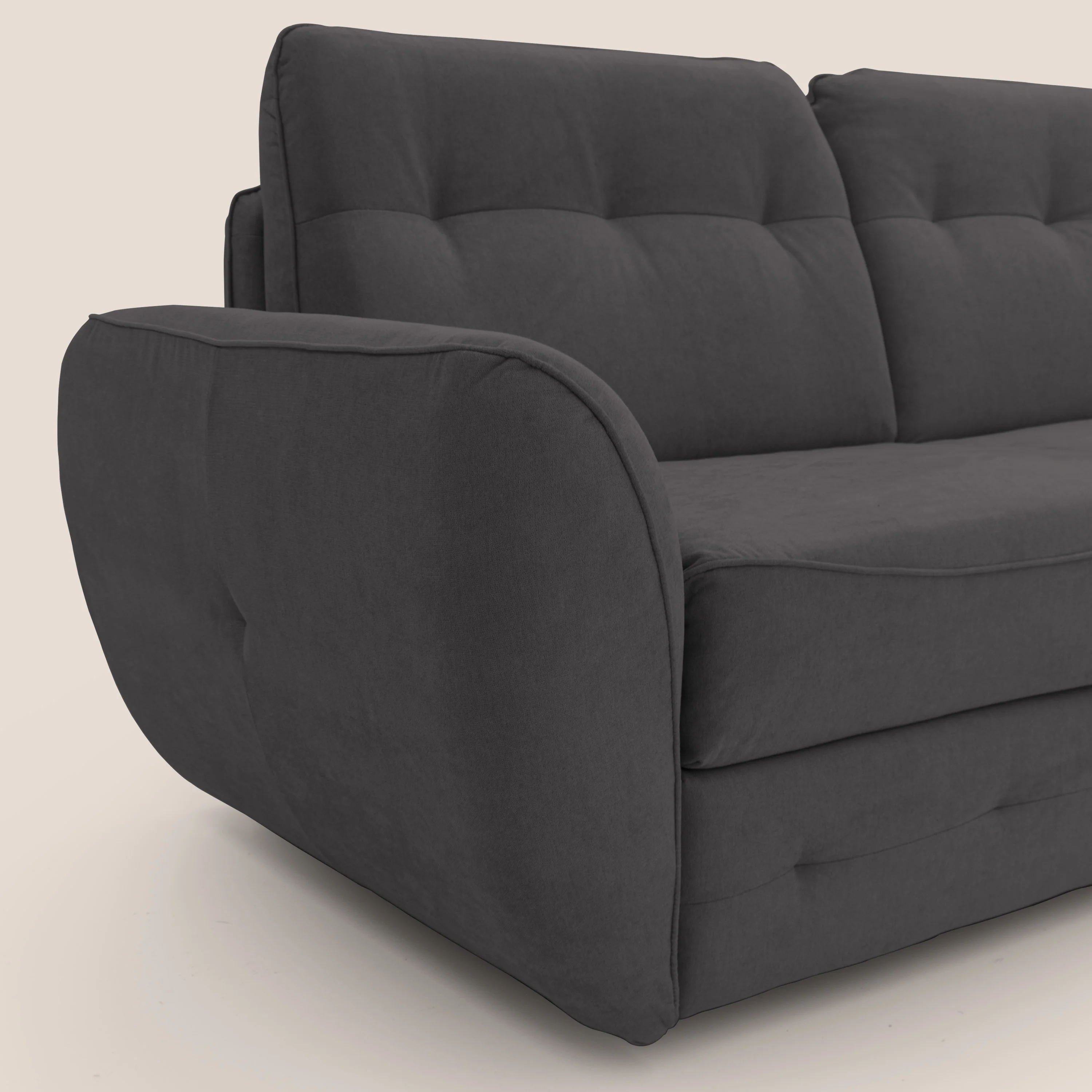 Zeus Canapé d'angle convertible avec matelas H18 cm pouf mobile en tissu imperméable T02 noir - Image 6