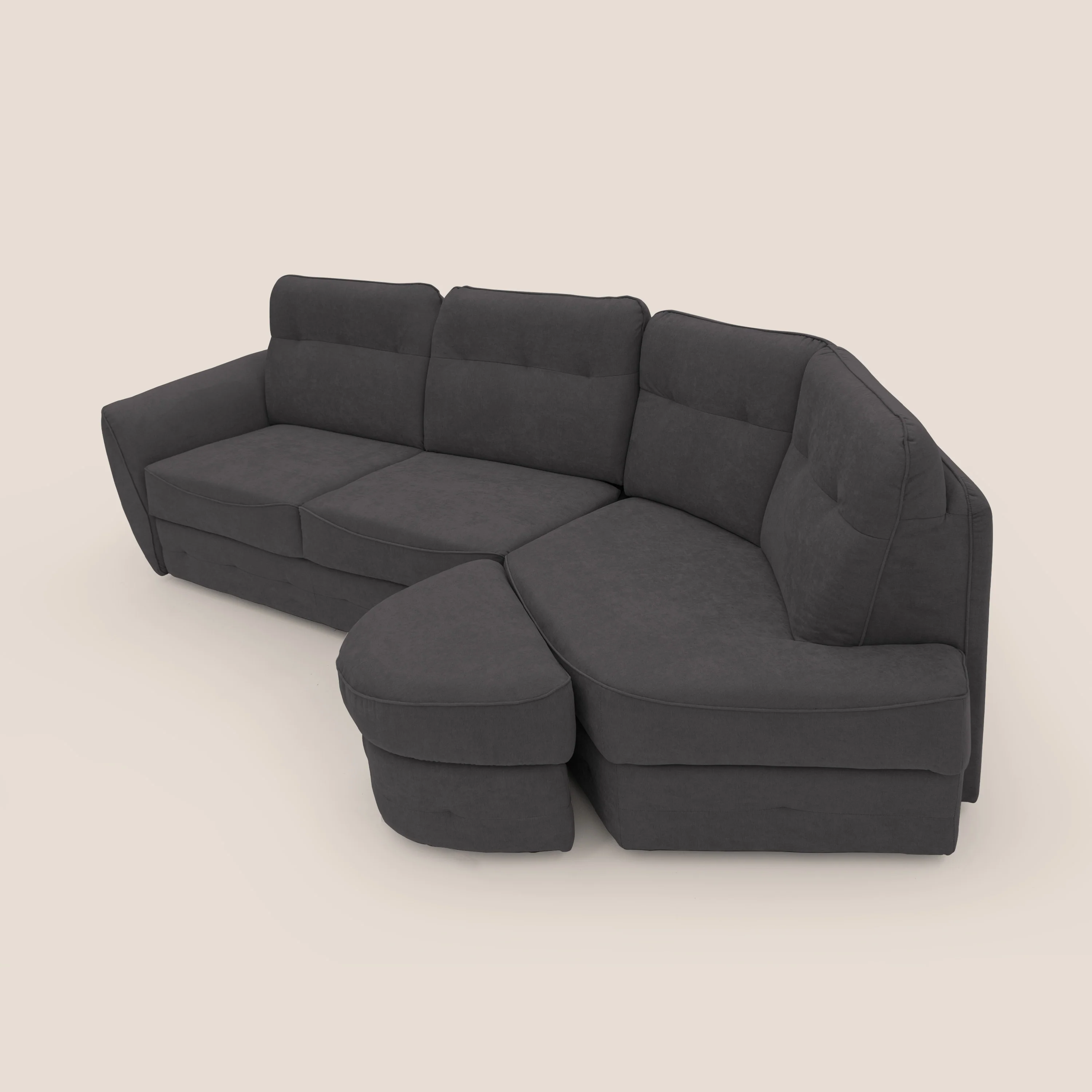 Zeus Canapé d'angle convertible avec matelas H18 cm pouf mobile en tissu imperméable T02 noir - Image 8