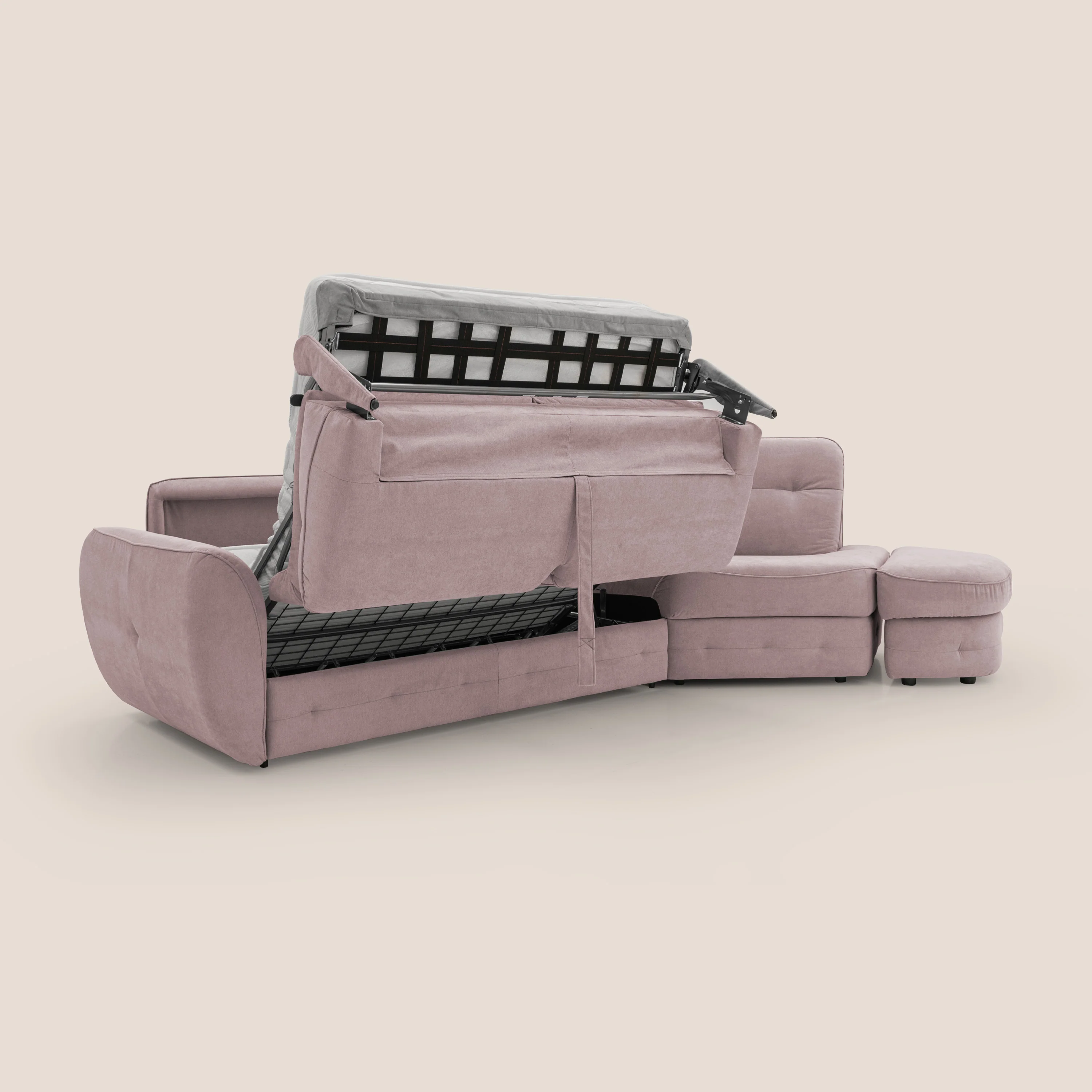 Zeus Canapé d'angle convertible avec matelas H18 cm pouf mobile en tissu imperméable T02 rose - Image 11
