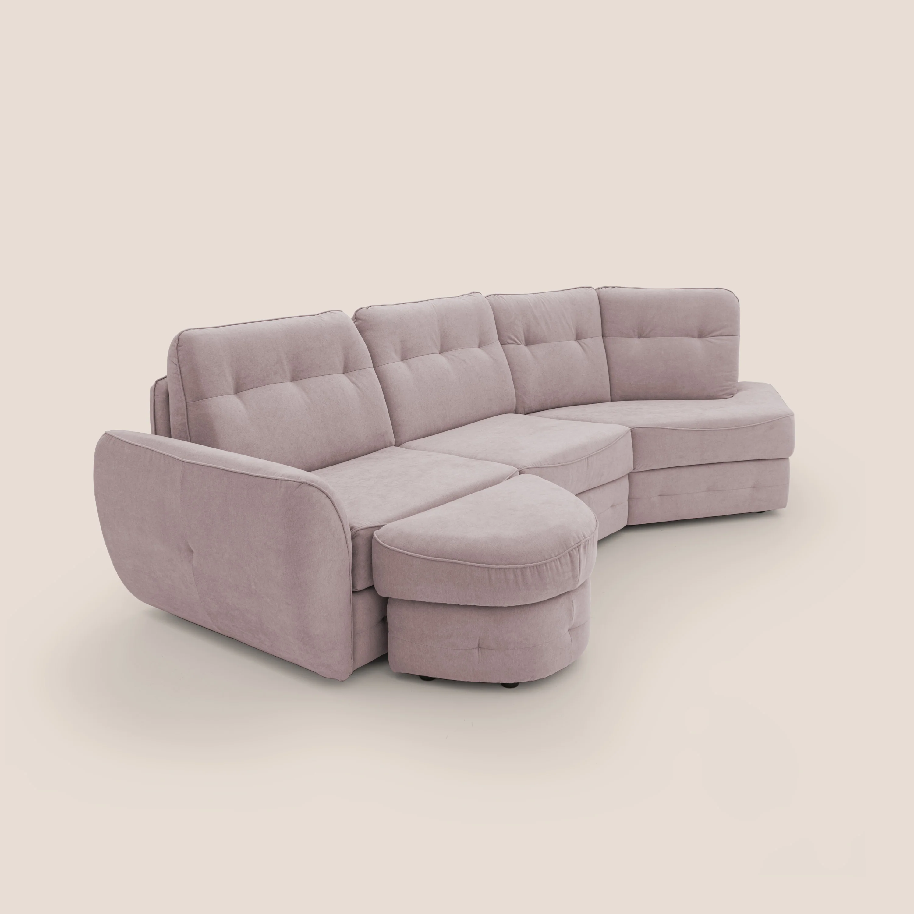 Zeus Canapé d'angle convertible avec matelas H18 cm pouf mobile en tissu imperméable T02 rose - Image 12