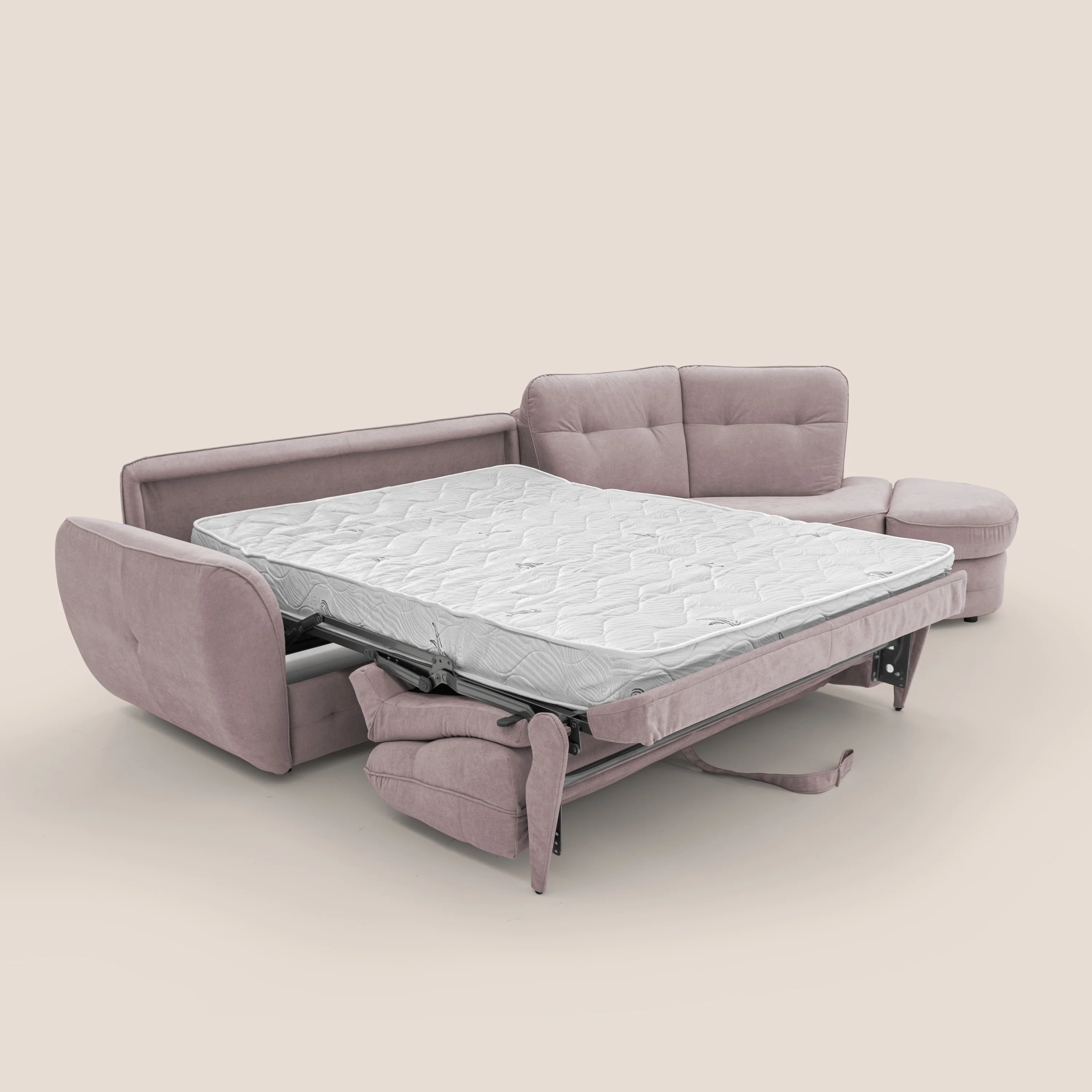 Zeus Canapé d'angle convertible avec matelas H18 cm pouf mobile en tissu imperméable T02 rose - Image 2