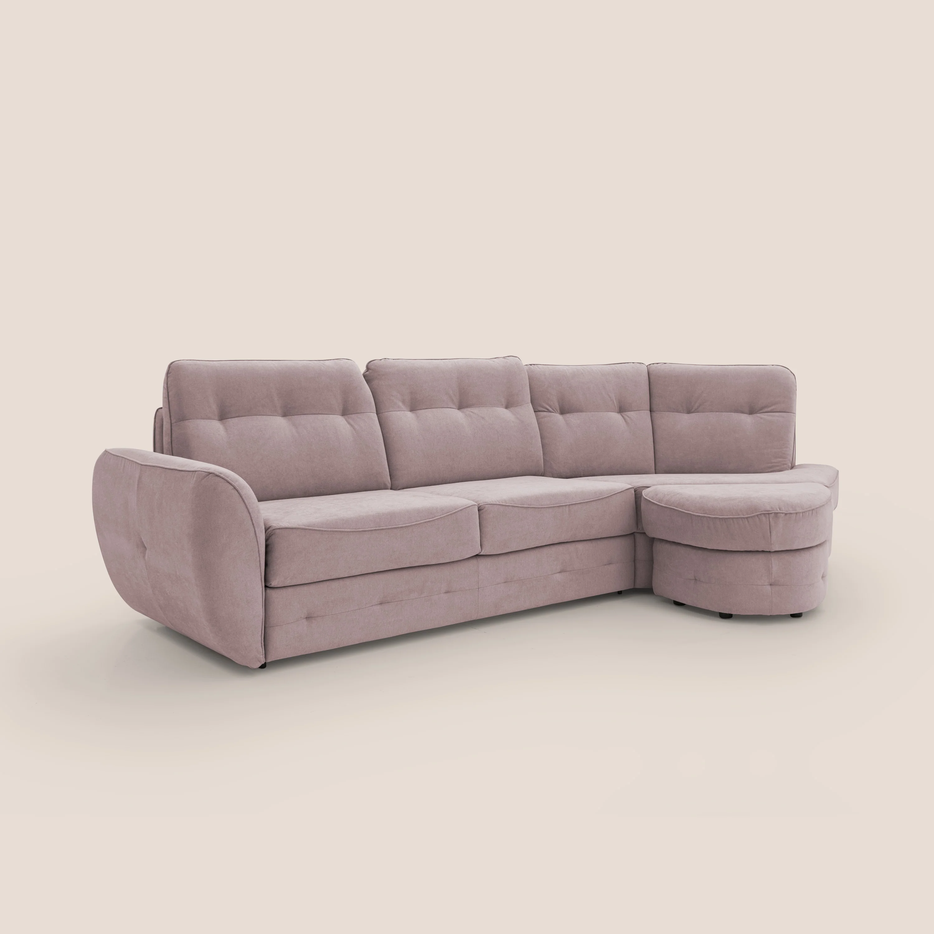Zeus Canapé d'angle convertible avec matelas H18 cm pouf mobile en tissu imperméable T02 rose - Image 3