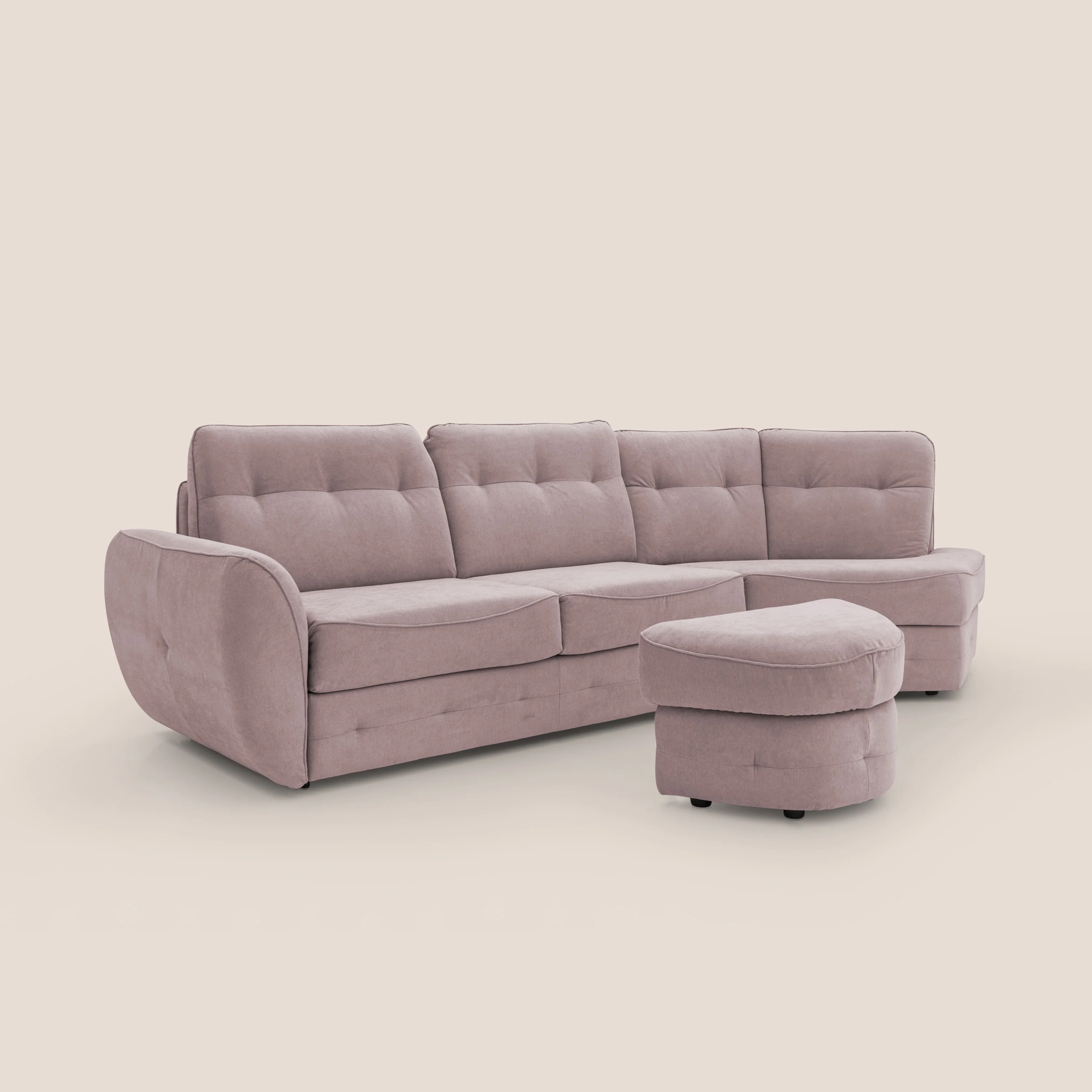 Zeus Canapé d'angle convertible avec matelas H18 cm pouf mobile en tissu imperméable T02 rose - Image 4