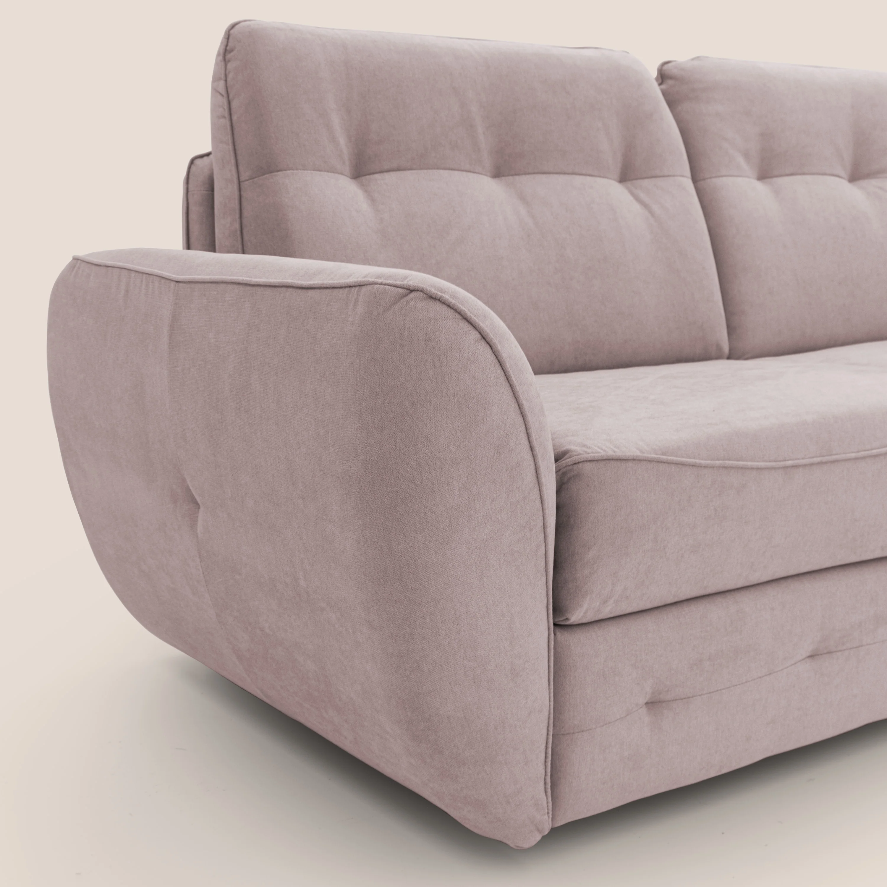 Zeus Canapé d'angle convertible avec matelas H18 cm pouf mobile en tissu imperméable T02 rose - Image 6