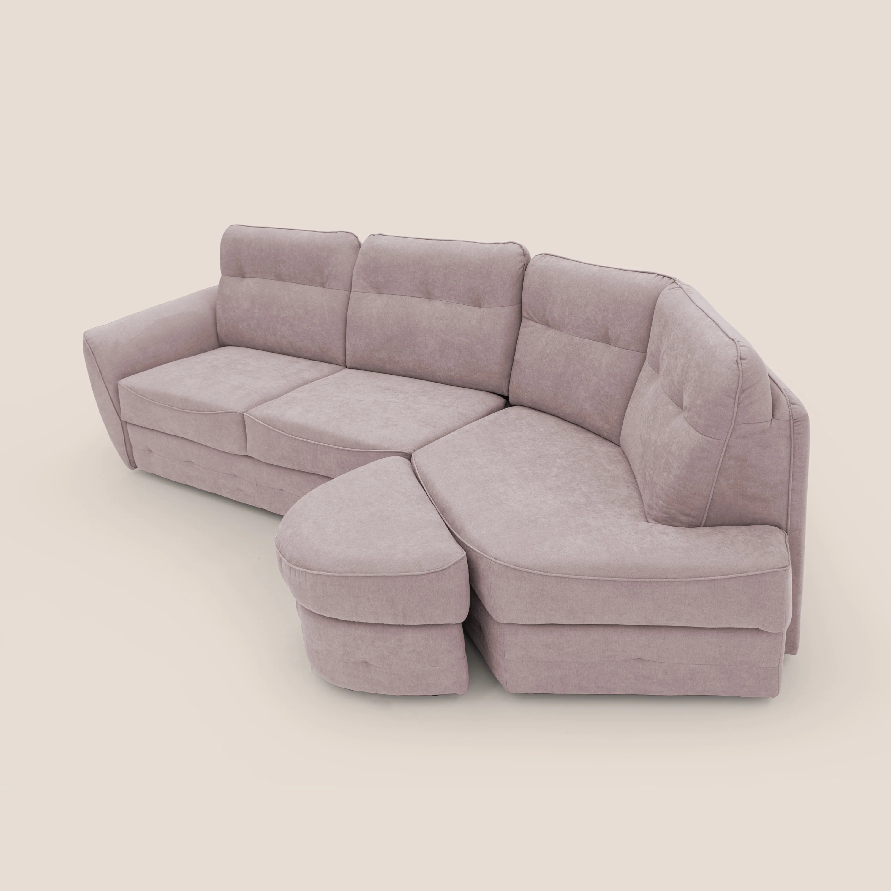 Zeus Canapé d'angle convertible avec matelas H18 cm pouf mobile en tissu imperméable T02 rose - Image 8