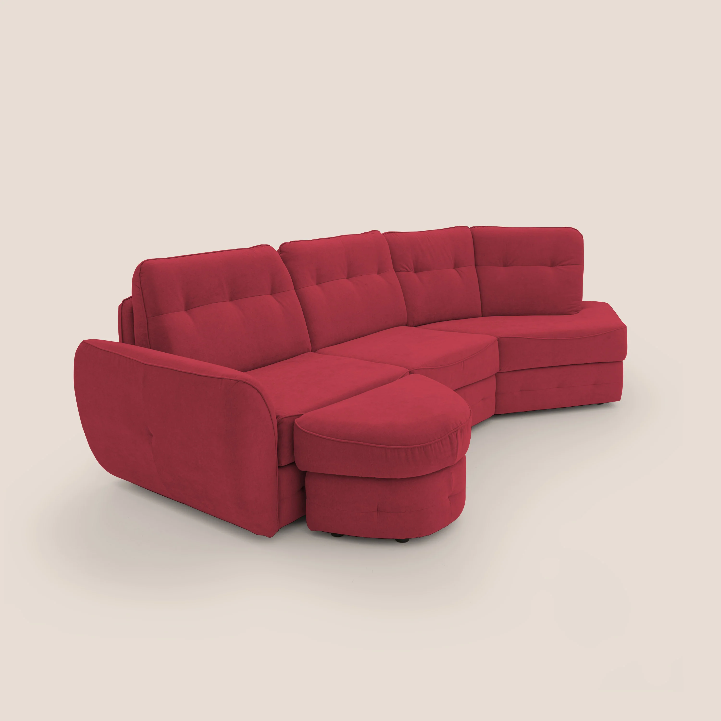 Zeus Canapé d'angle convertible avec matelas H18 cm pouf mobile en tissu imperméable T02 rouge - Image 12