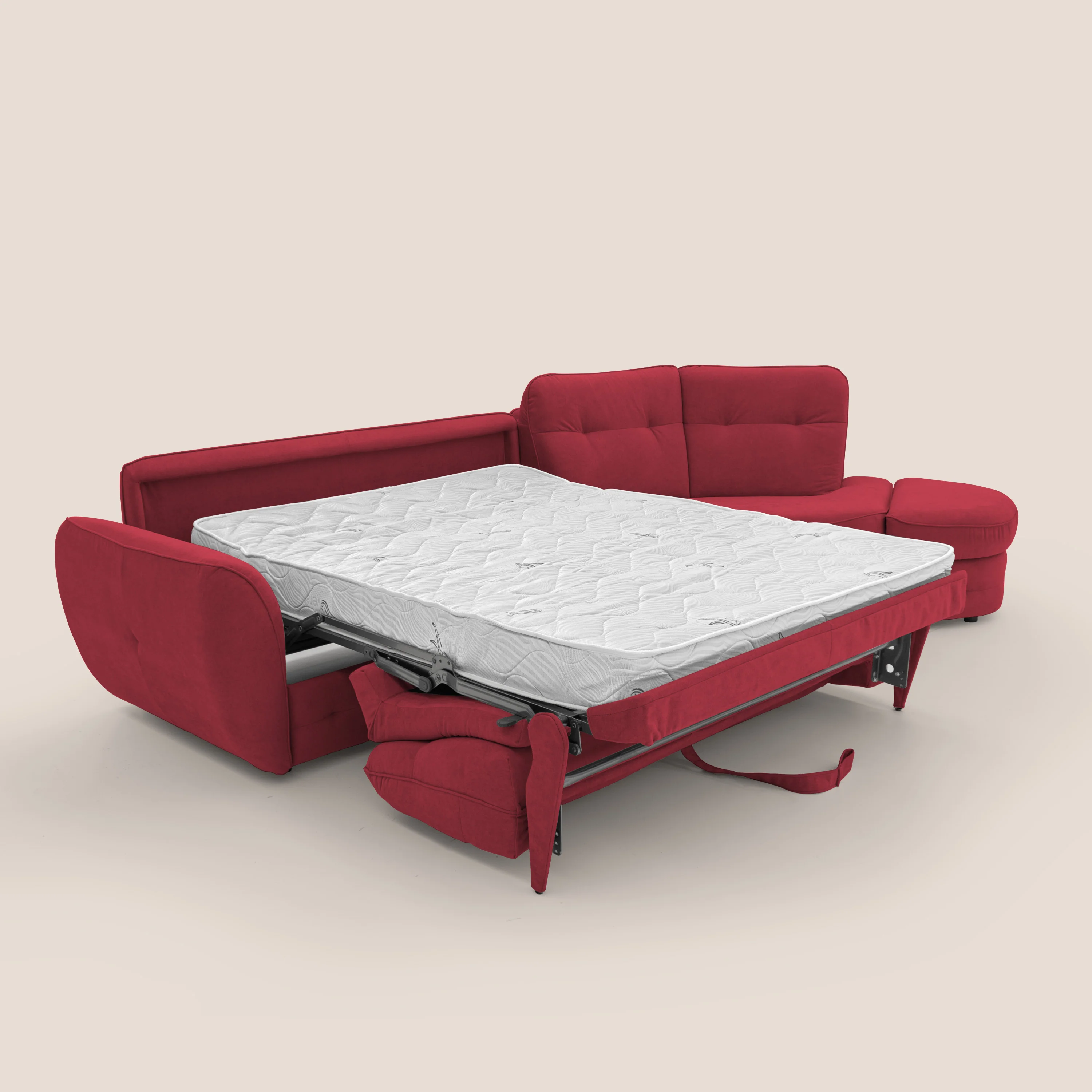 Zeus Canapé d'angle convertible avec matelas H18 cm pouf mobile en tissu imperméable T02 rouge - Image 2