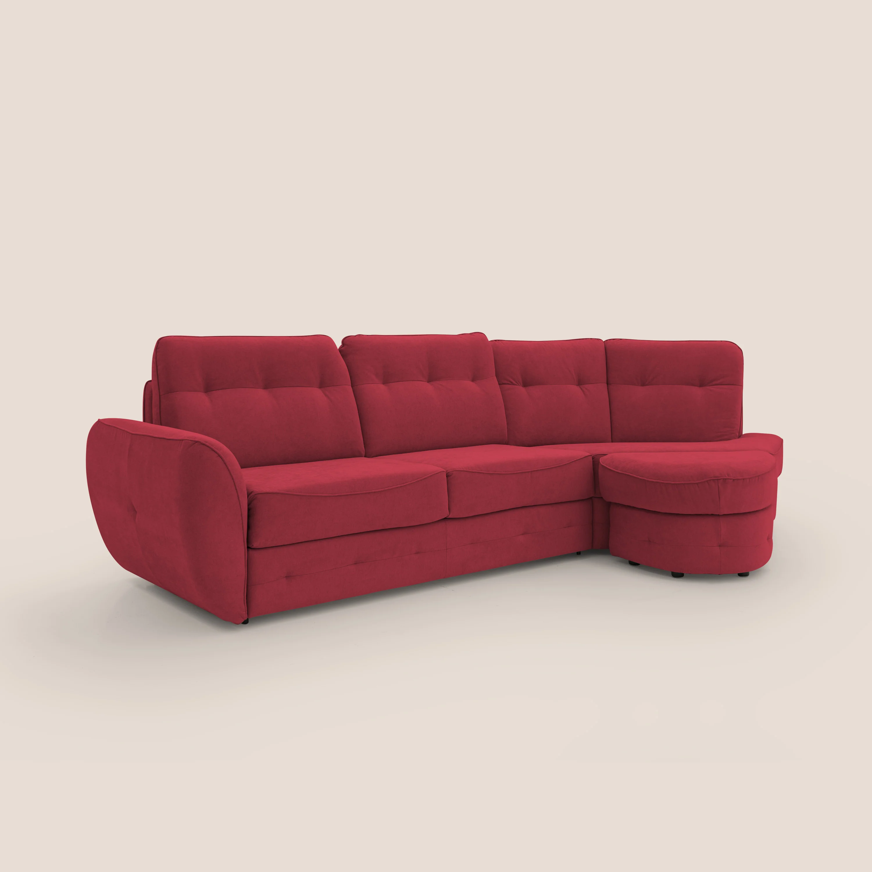 Zeus Canapé d'angle convertible avec matelas H18 cm pouf mobile en tissu imperméable T02 rouge - Image 3