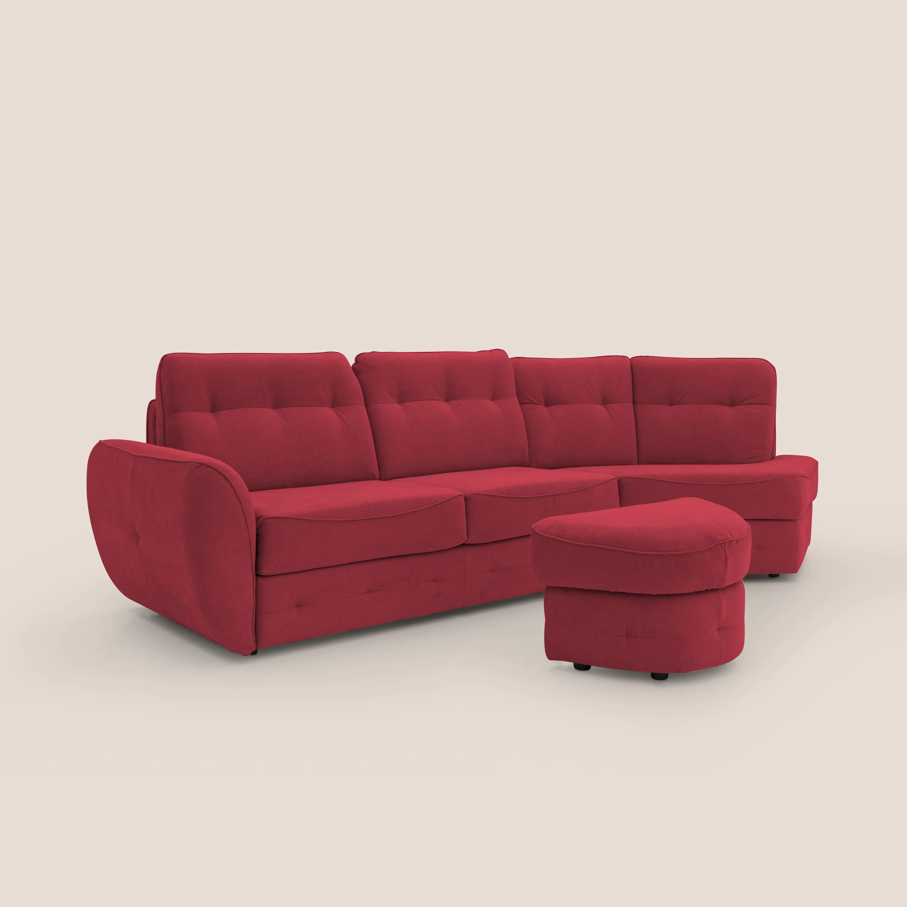 Zeus Canapé d'angle convertible avec matelas H18 cm pouf mobile en tissu imperméable T02 rouge - Image 4