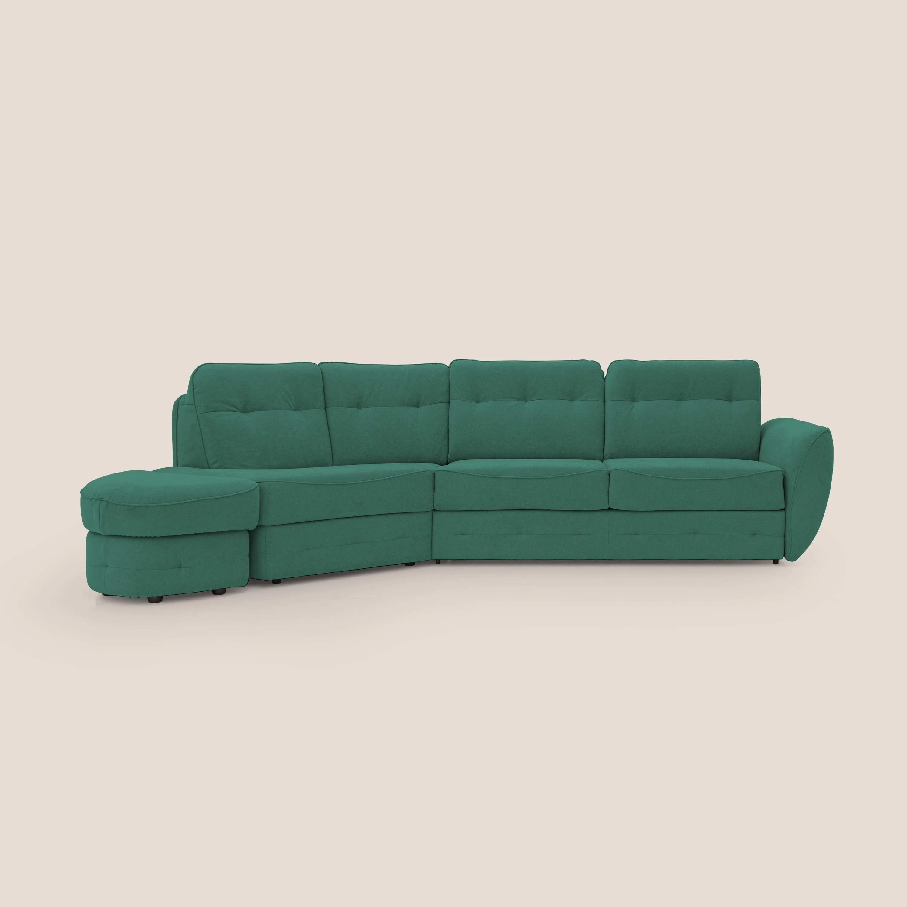 Zeus Canapé d'angle convertible avec matelas H18 cm pouf mobile en tissu imperméable T02 vert - Image 15