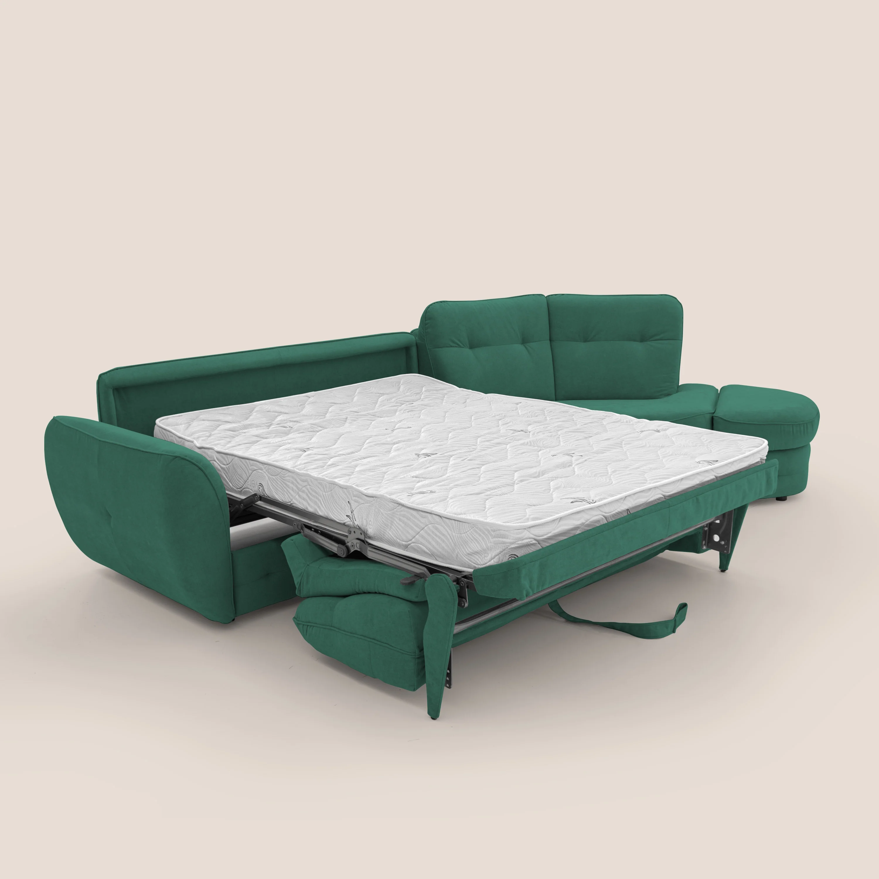 Zeus Canapé d'angle convertible avec matelas H18 cm pouf mobile en tissu imperméable T02 vert - Image 2