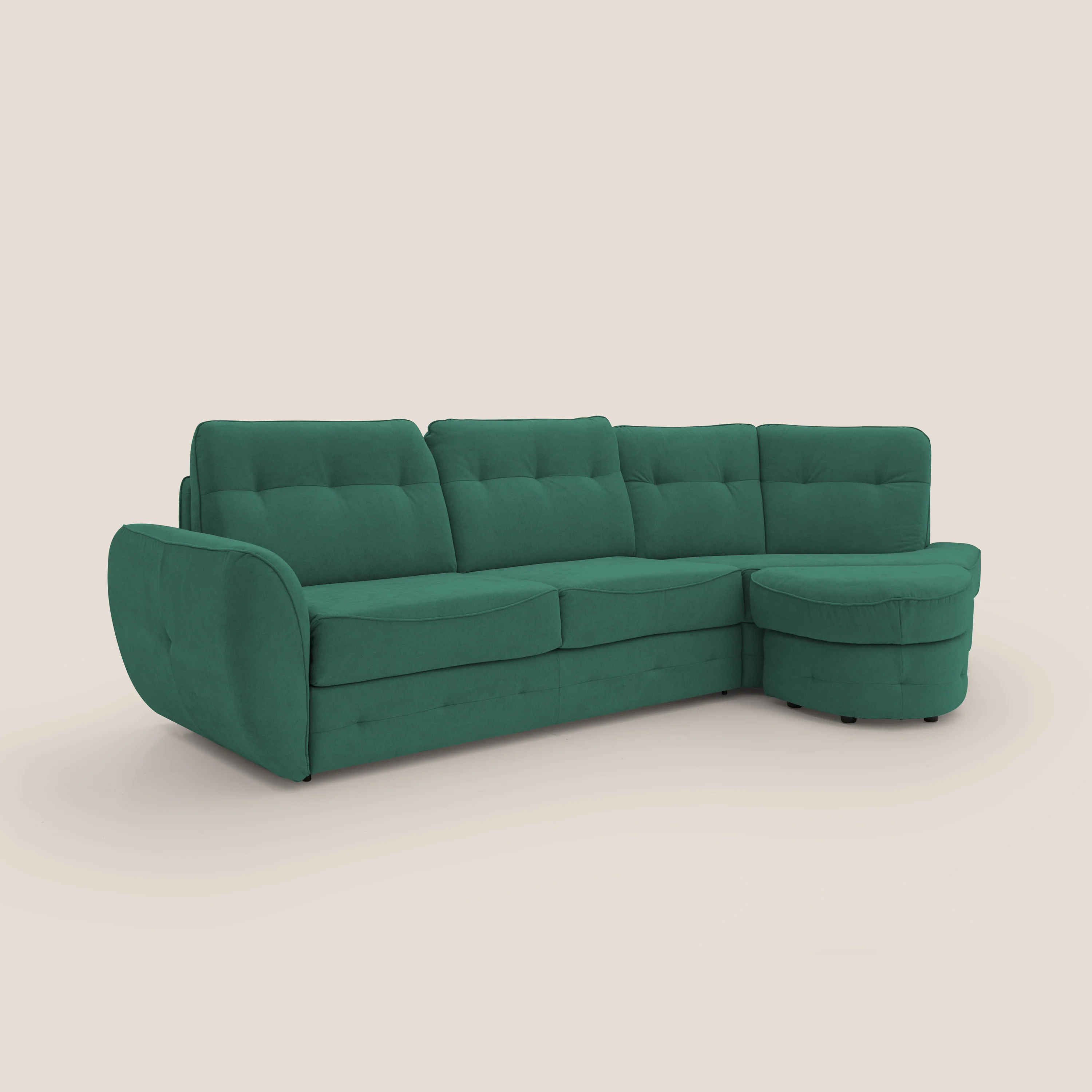 Zeus Canapé d'angle convertible avec matelas H18 cm pouf mobile en tissu imperméable T02 vert - Image 3