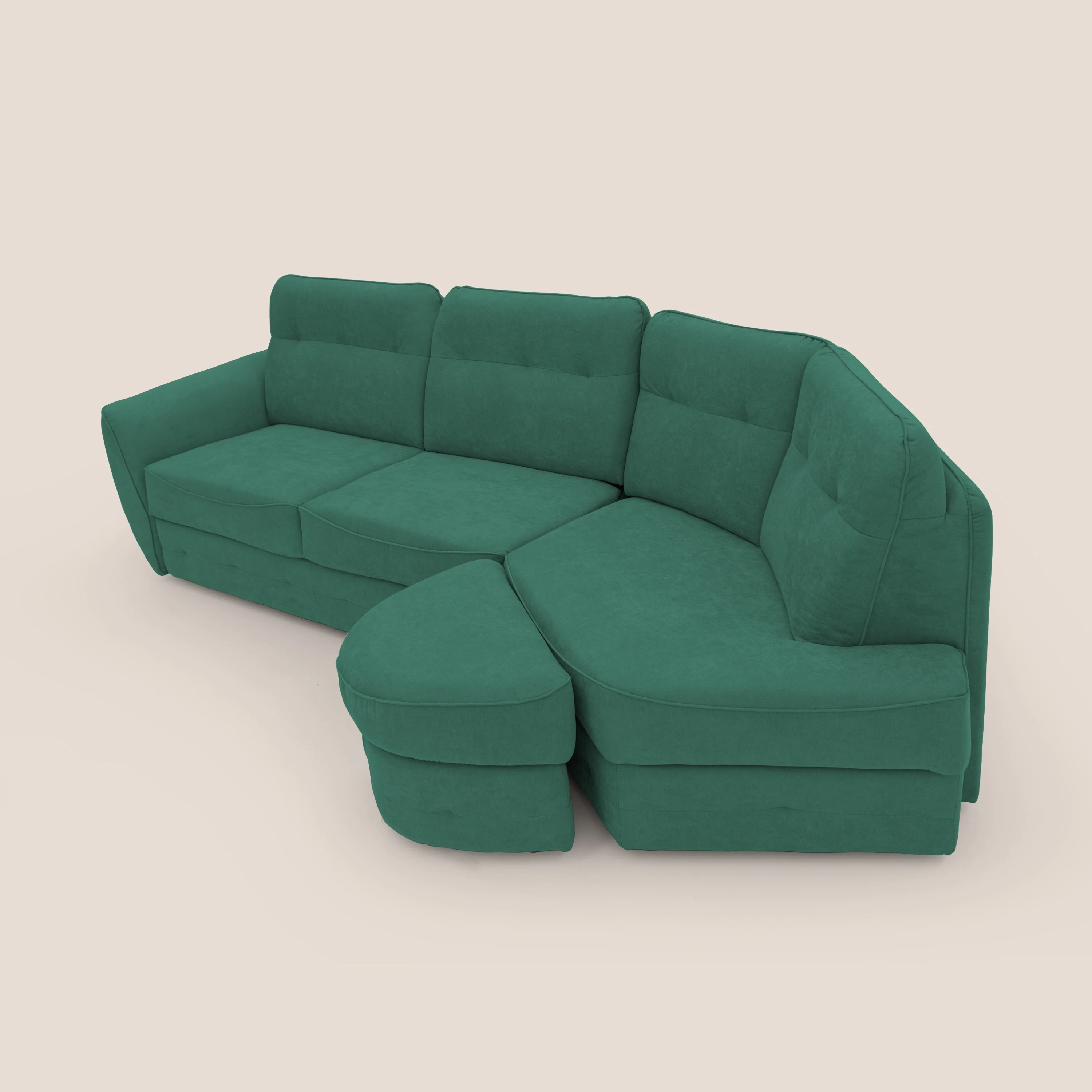 Zeus Canapé d'angle convertible avec matelas H18 cm pouf mobile en tissu imperméable T02 vert - Image 8
