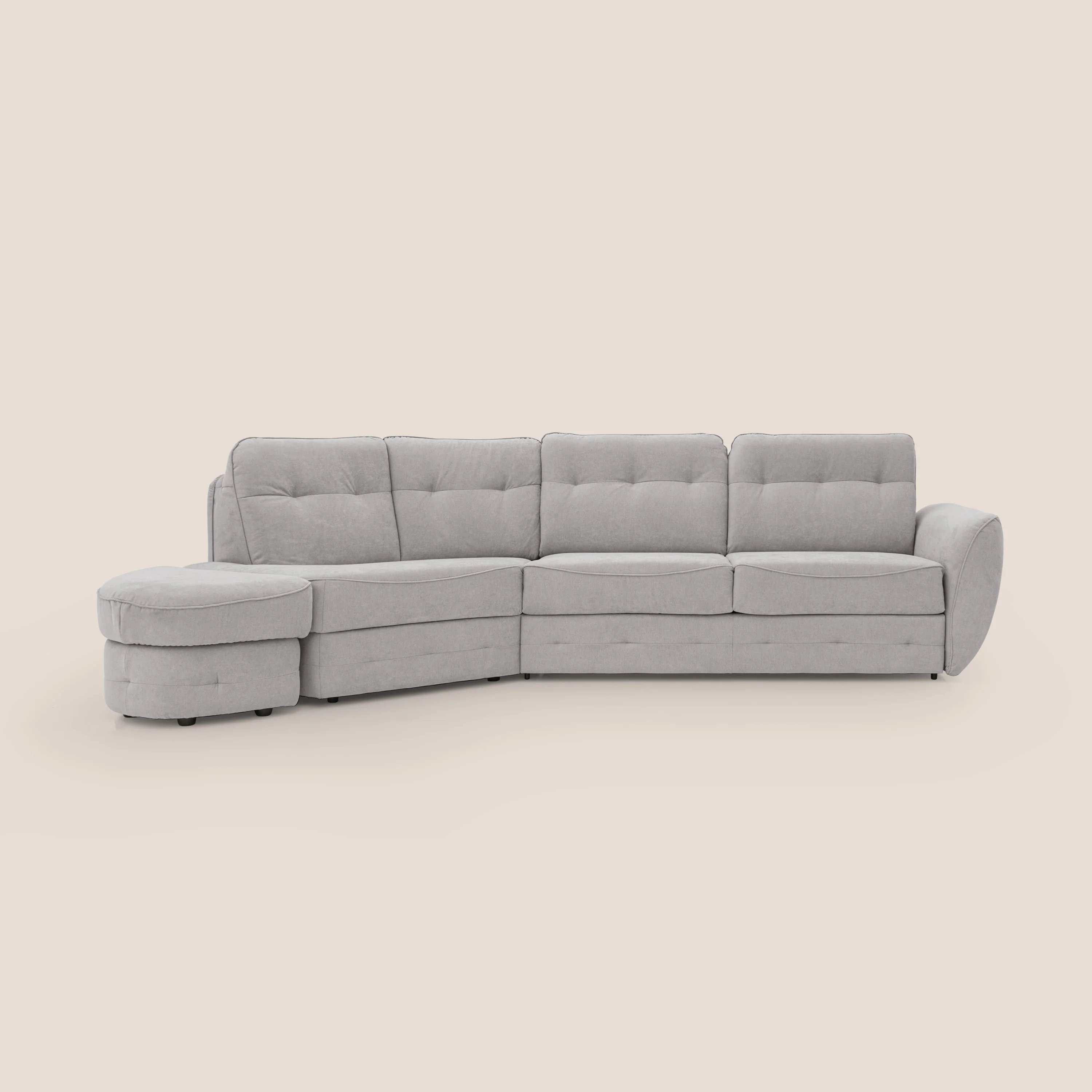 Zeus Canapé d'angle convertible DROIT (mat. 160x197) avec matelas H18 cm pouf mobile en tissu imperméable T02 GRIS CLAIR - Image 15